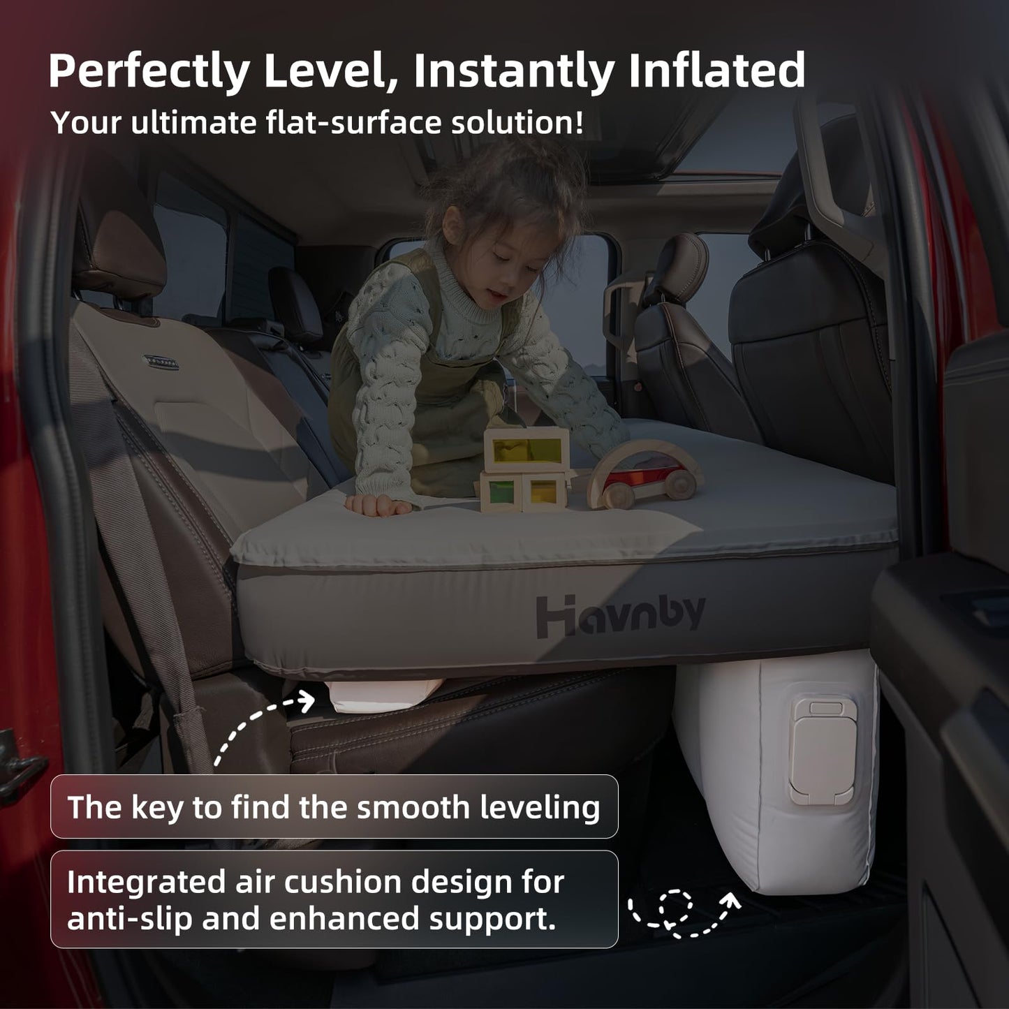 Havnby Truck Mattress, TPU Air Foam Camping Bed for Back Seat, Inflatable SnugNest with Rechargeable Built-in Pump, Portable Sleeping Mattress for GMC Pickup Cabin