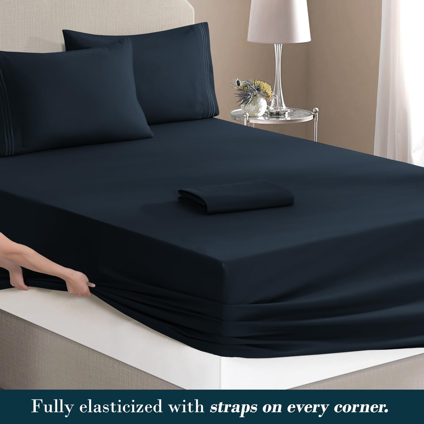 Mocassi Full Size 4-Piece Bed Sheet Set - 1800 Premium Hotel Quality Microfiber 18-24 Inches Extra Deep Pocket Fitted Sheet- Luxury Soft, Breathable, Wrinkle, and Fade Resistant, Black