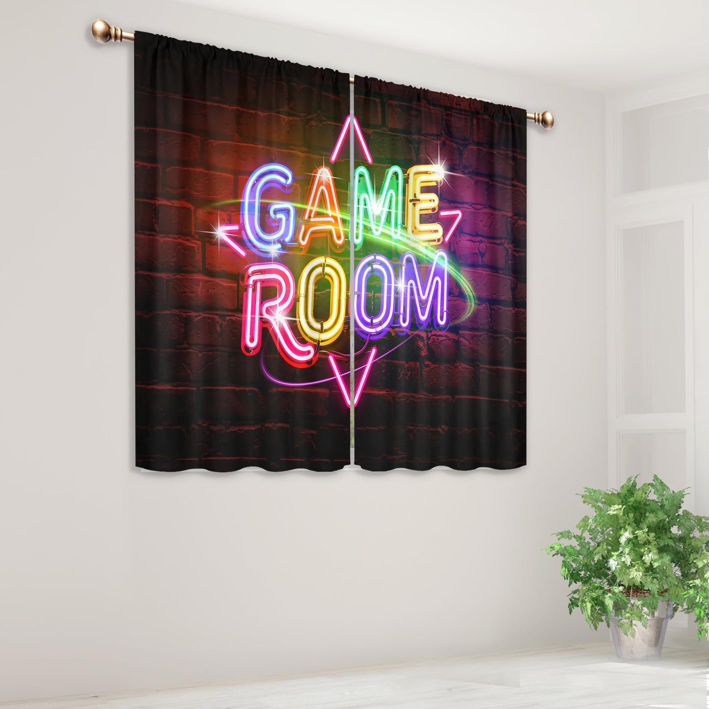 Mitpok Kids Game Room Gaming Curtains for Boys Bedroom 42Wx45H Inch Rod Pocket Neon Gamer Funny Video Game Cool Fun Teens Boy Modern Unique 2 Panels Window Treatment Set for Living Room Decor