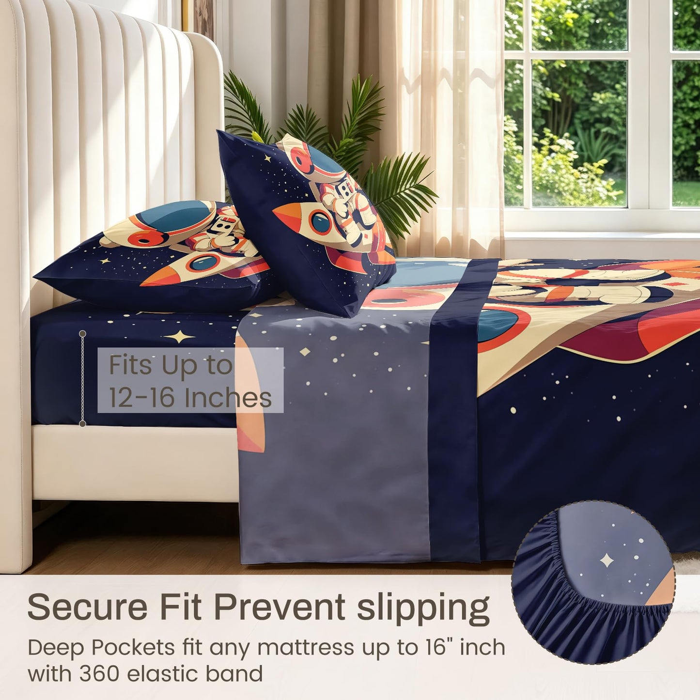 Astronaut Queen Sheet Set Kids Rocket Ship Flat Fitted Sheet Sets