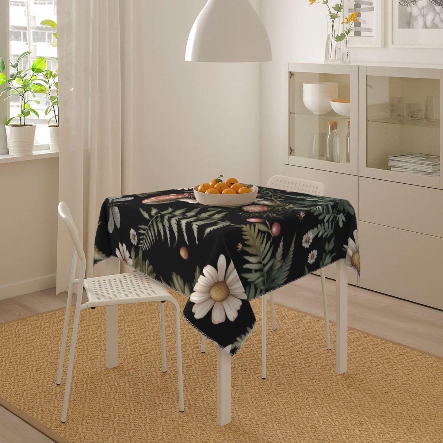 Entemne Square Table Cloth 55x55 Inch Forest Wild Flowers Mushroom Tablecloth Washable Soft Wrinkle Free Dust Proof Card Table Cover for Tea Party Picnic Kitchen Dining Decor