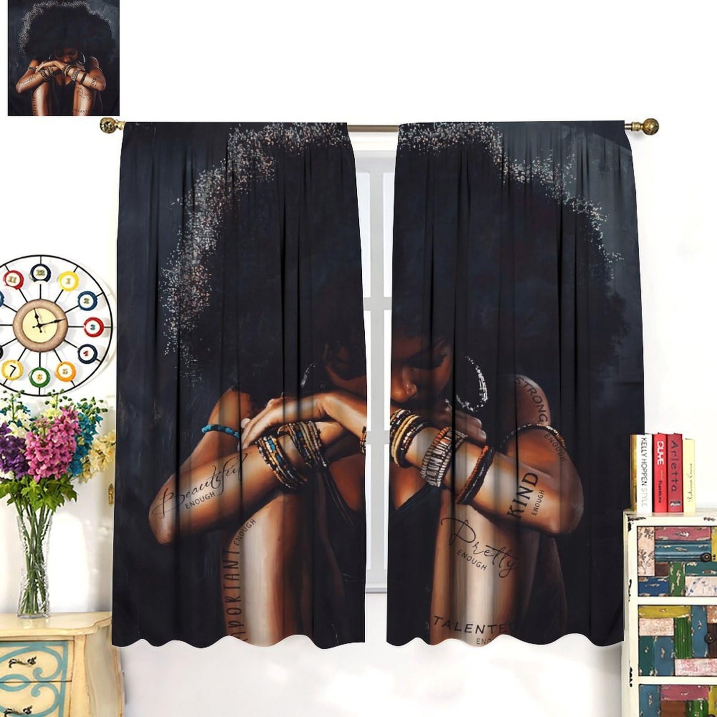 BenYaSong Black Girl Woman Blackout Curtain African American Afro Lady Sexy for Home Kitchen Livingroom Coffee Room Window Drapes 2Panel 41" W X 44" L