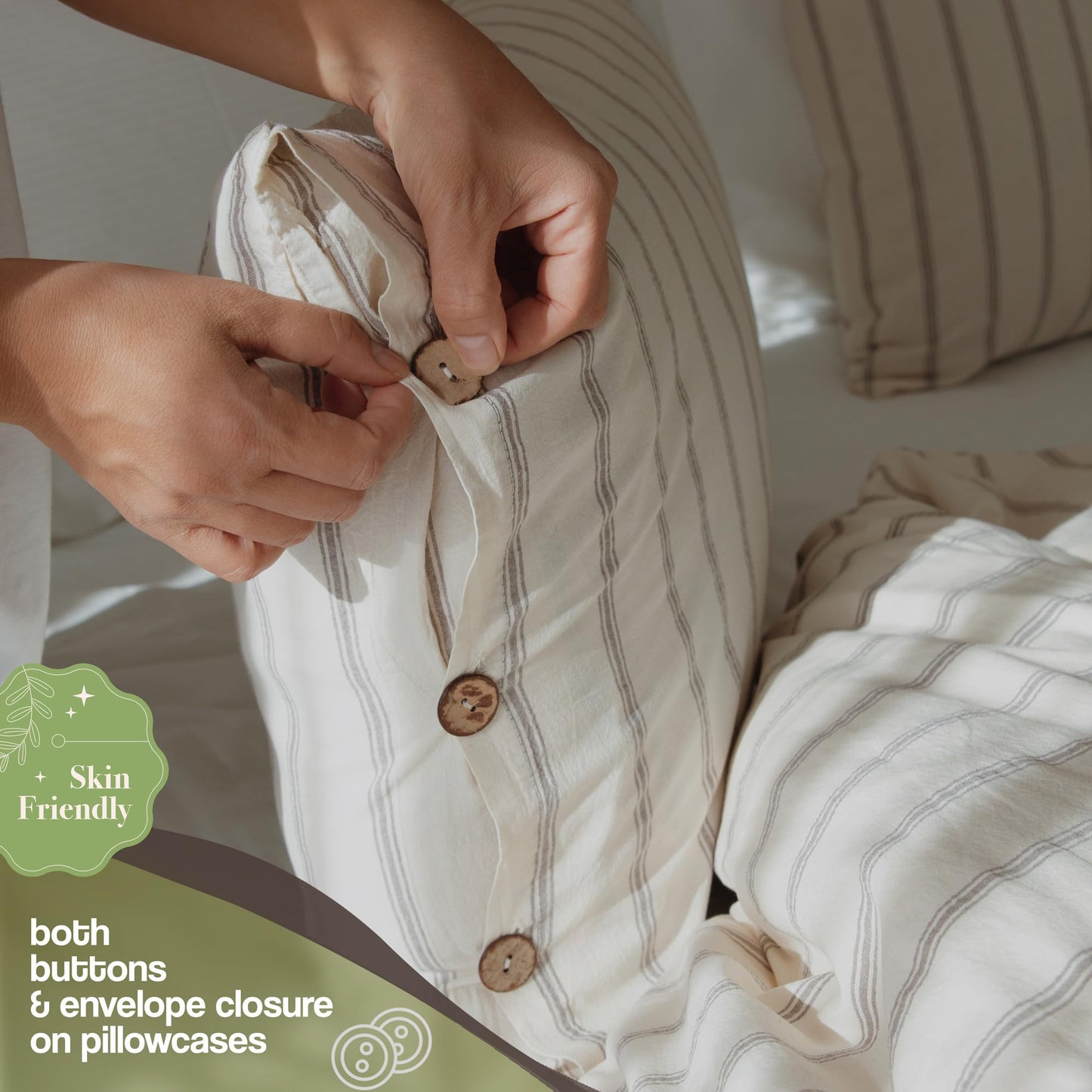 Lavien Home, 100% Natural Cotton Duvet Cover Set Twin Size, Striped 2-Piece Linen Like Bedding - Pre-Washed for Softness and Comfort (Didyma, Twin 68”x90”)