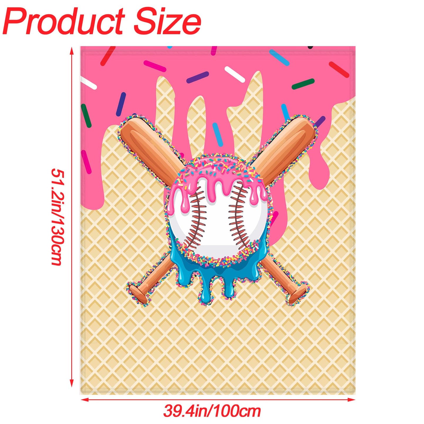 Tegeme Baseball Drip Ice Cream Blanket Pink Baseball Drip Ice Cream Throw Blanket Warm Ultra Soft Flannel Blankets for Bed Travel Sofa Living Room Decoration Gifts, 50" x 40"