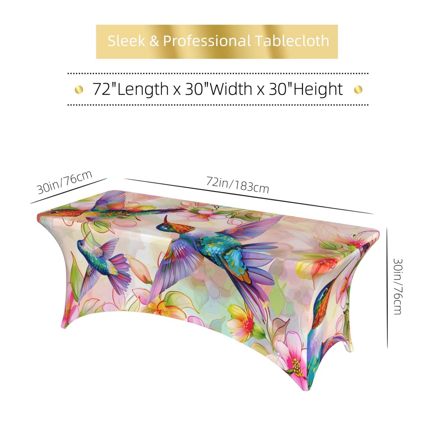 Ginfult Table Cloth Colorful Hummingbird Cherry Blossom Fitted Tablecloth for 6 Foot Rectangle Tables Stretch Table Cover for Party Picnic Wedding