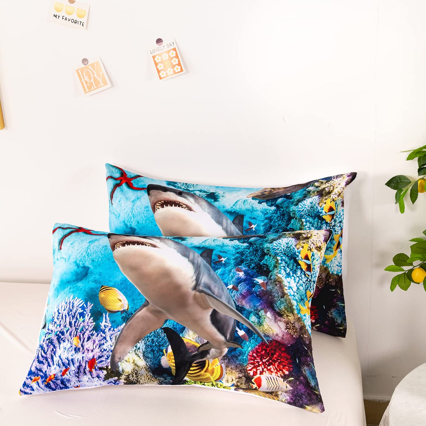 CVHOUSE Shark Duvet Cover Queen Size,Ocean Sea Bedding Set,Beach Comforter for Boys Kids Teens,1 2 Pillowcases 3 Piece Queen 89'x89'