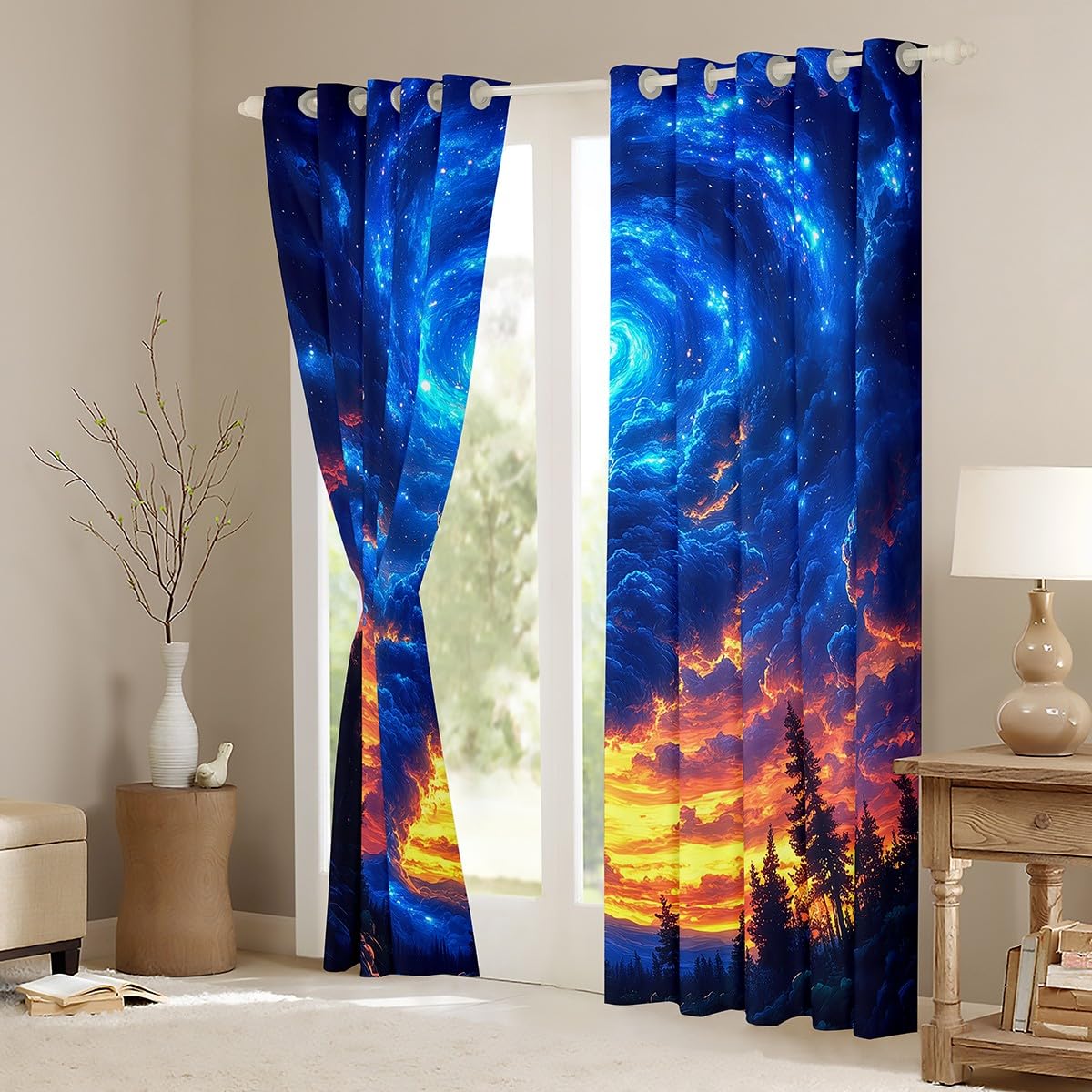 Erosebridal Teal Blue Tornado Window Curtains Drapes 38" Wx45 L,Nebula Tornados Curtains for Kids Teens Adults,Natural Disaster for Storm Chaser