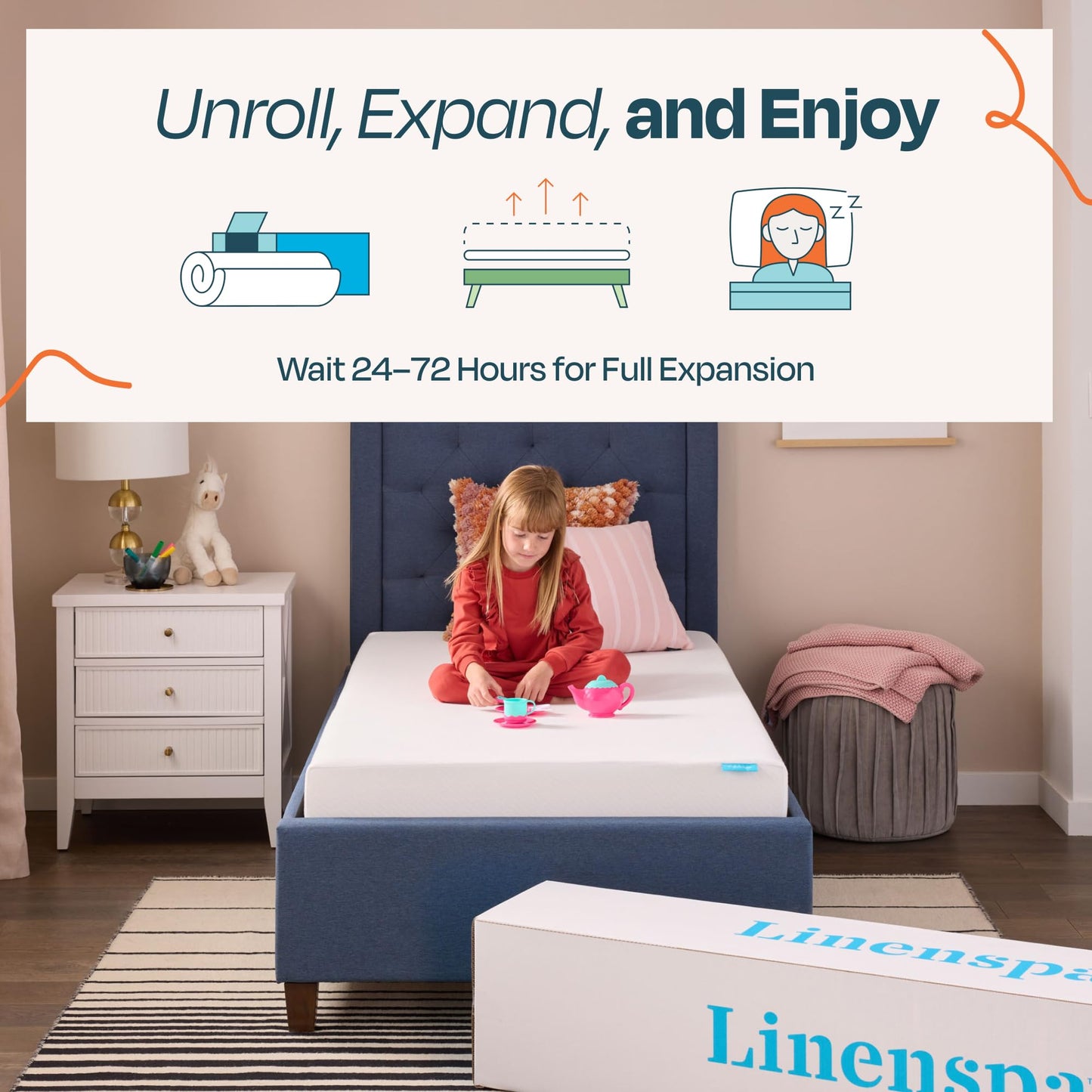 Linenspa 5 Inch Gel Infused Memory Foam Mattress - Full Size - Firm - Low Profile Bed - Mattress in a Box - Youth or Kids Bed - Guest Bedroom - Pressure Relieving and Breathable - CertiPur Certified