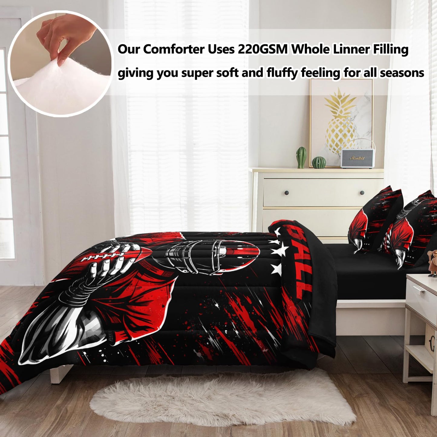 HICAND 5 Pcs Football Full Bedding Set for Boys Teens, Full Size Sports Football Player Boys Comforter Set with Sheets