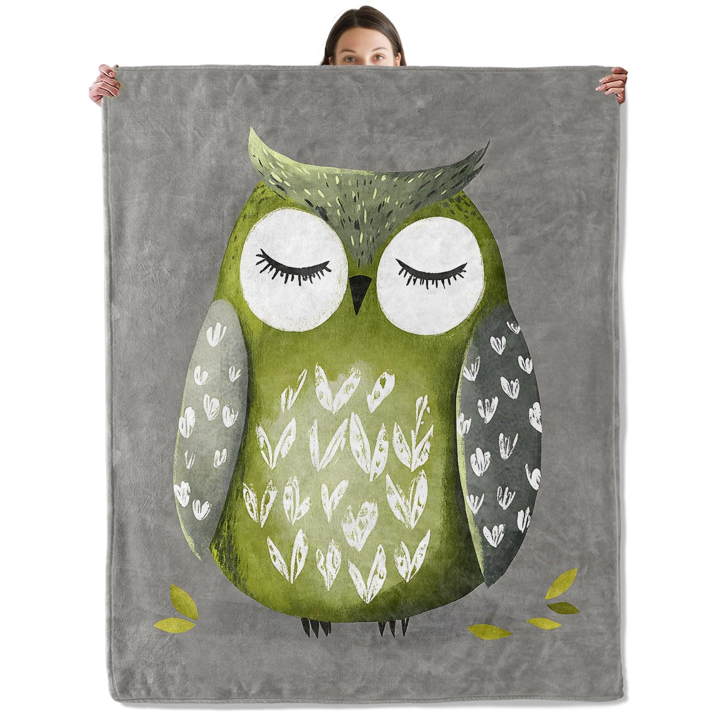 wyxdwh Cute Green Owl Blanket, Cozy Flannel Sleepy Cartoon Owls Throw Blanket for Couch Outdoor, Plush Soft Lightweight Travel Blankets for Bed Decor and Gifts, for Women Adults Boys Kids 50"x60"