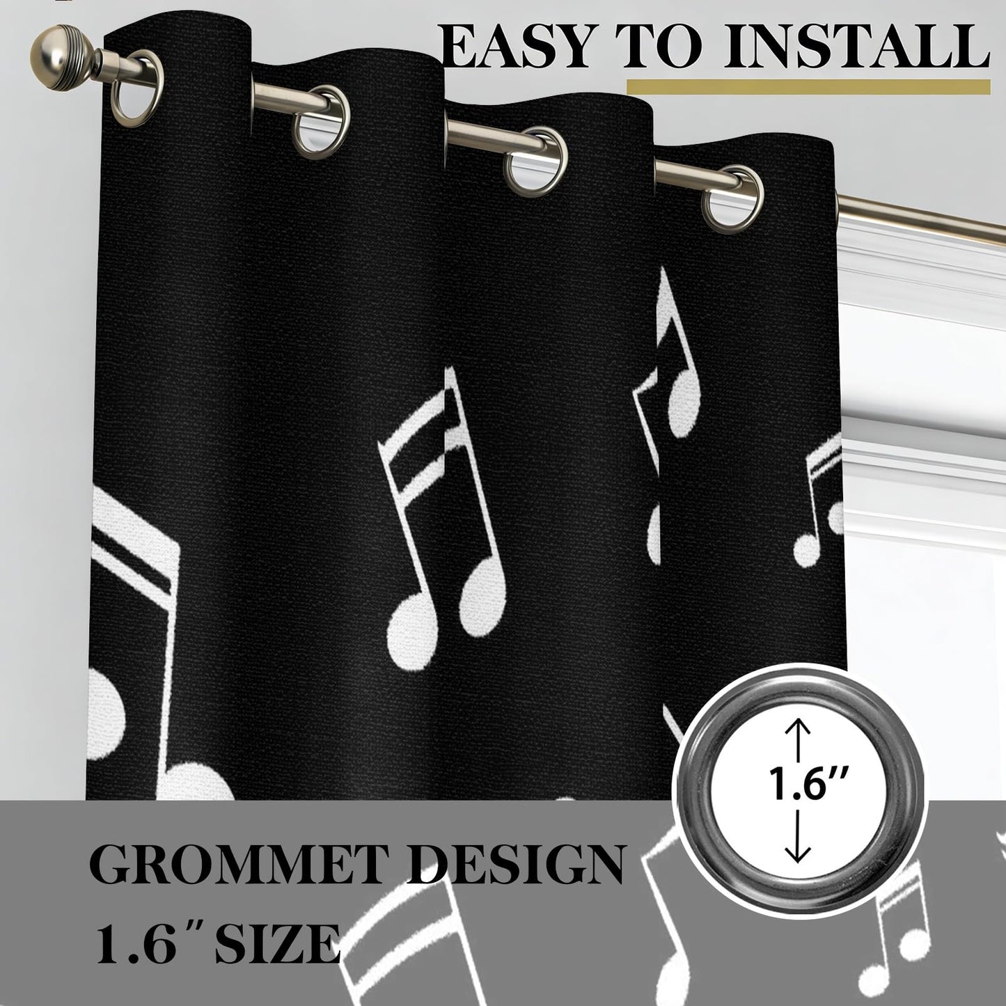 MBVZGUK Black and White Piano Keys Room Darkening Curtains, 84 Inch Long 2 Panels, Music Note Treble Clef Print Thermal Insulated Window Drapes, Light Blocking Curtain for Piano Themed Home Decor