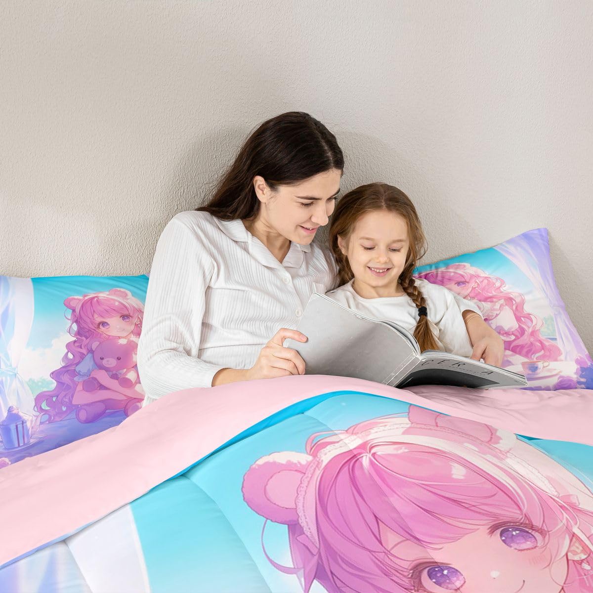 Erosebridal 3D Anime Girl Comforter Set Full, Japanese Girl Romance Love Bedding Cartoon Anime Gifts Bedding Comforter Sets, Rabbit Lovers Gifts - 1 Comforter 2 Pillow Cases