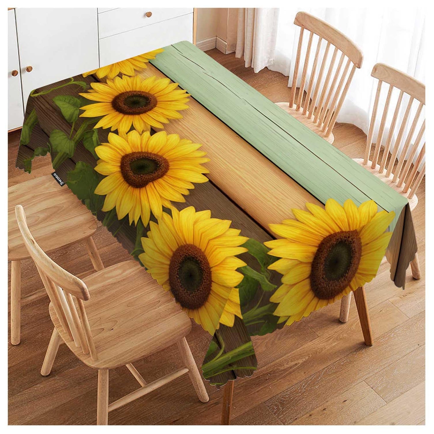 Swono Rectangle Tablecloth Sunflower Table Cover 52x70 Inch Retro Sunflowers On Wooden Board Table Cloth for Rectangle Tables Decorative Tablecloth for Dining Party Camping BBQ