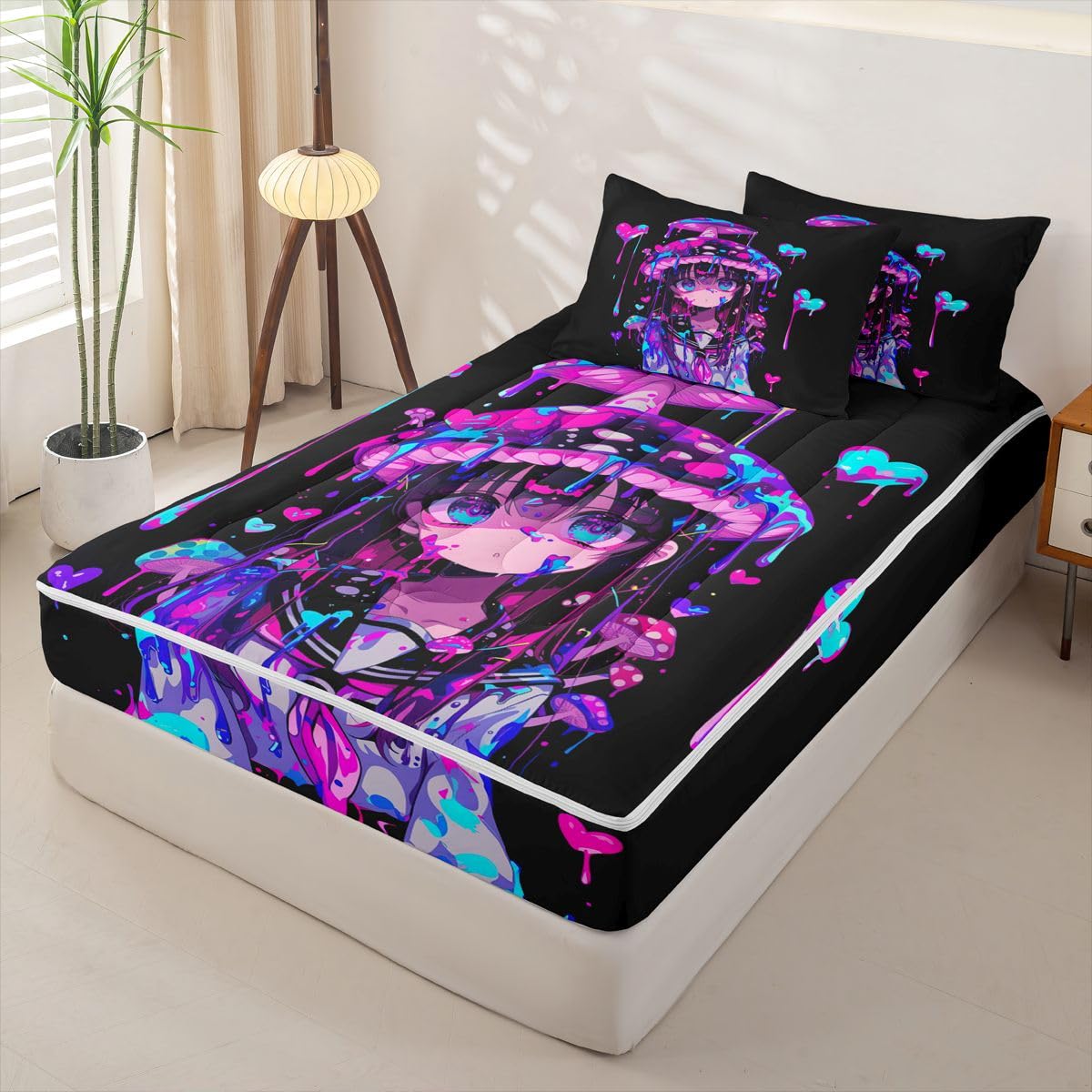 Erosebridal 3D Japanese Girl Zipper Bedding Twin Size, Anime Girl in A Sailor Uniform Kids Comforter Set - Kawaii Anime Gift Zip Up Comforter Bed in A Bag