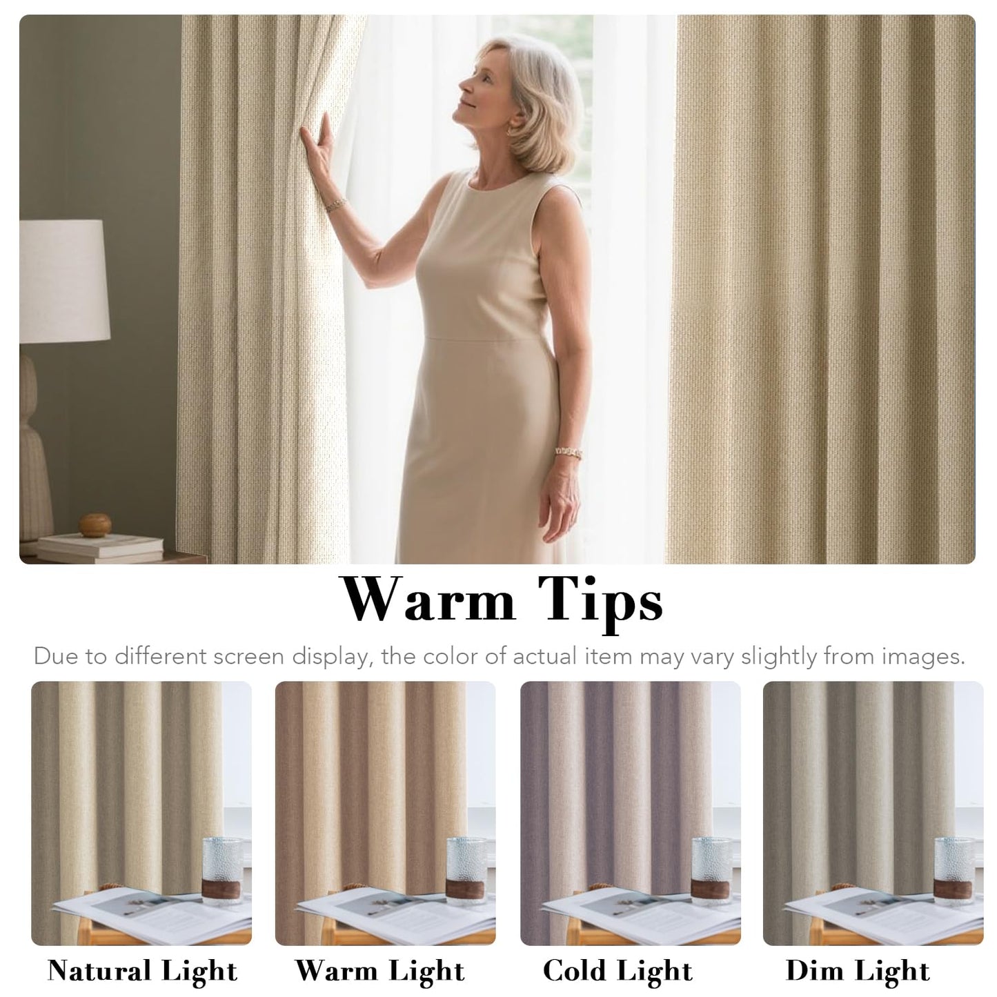 H.VERSAILTEX Linen Blackout Curtain 63 Inches Long for Bedroom/Living Room Thermal Insulated Grommet Linen Look Curtain Drapes Primitive Textured Burlap Effect Window Drapes 1 Panel - Heather Beige