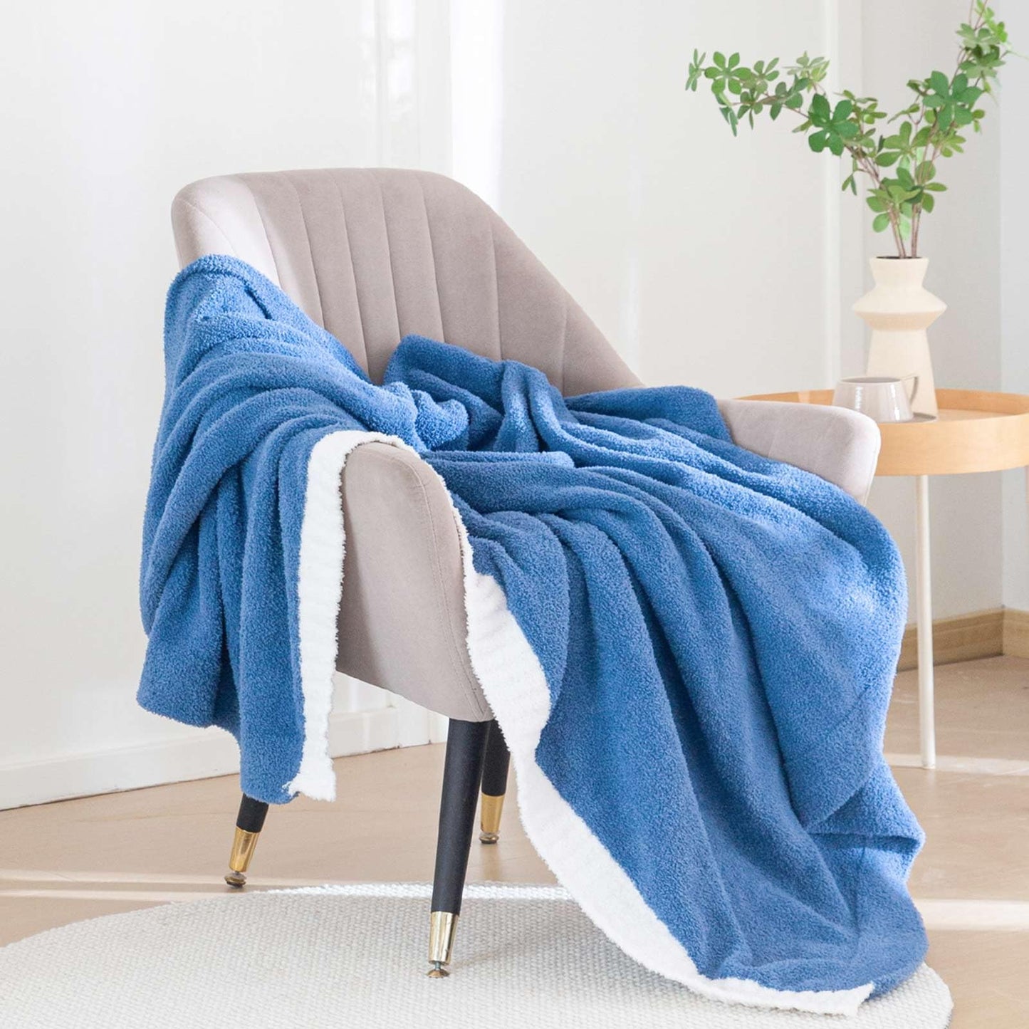 Ankwos Soft Fuzzy Throw Blanket - Blue Cozy Warm Knit Fluffy Plush, Lightweight & Breathable, Throw for Bed, Chair, Sofa, Couch, Outdoor, 60"X80", Oeko-TEX Certified