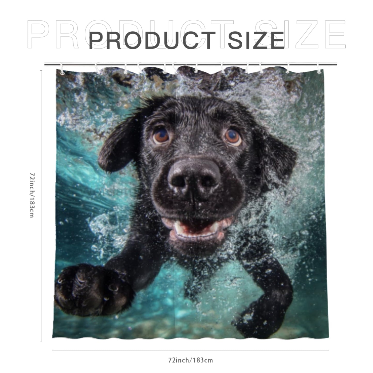 Wordatu Shower Curtains Swimming Black Labrador Dog Cute Animal Pet in Blue Water Ocean Pool Fabric Polyester, Bathroom Curtains with 12 Hooks 72x72 Inch