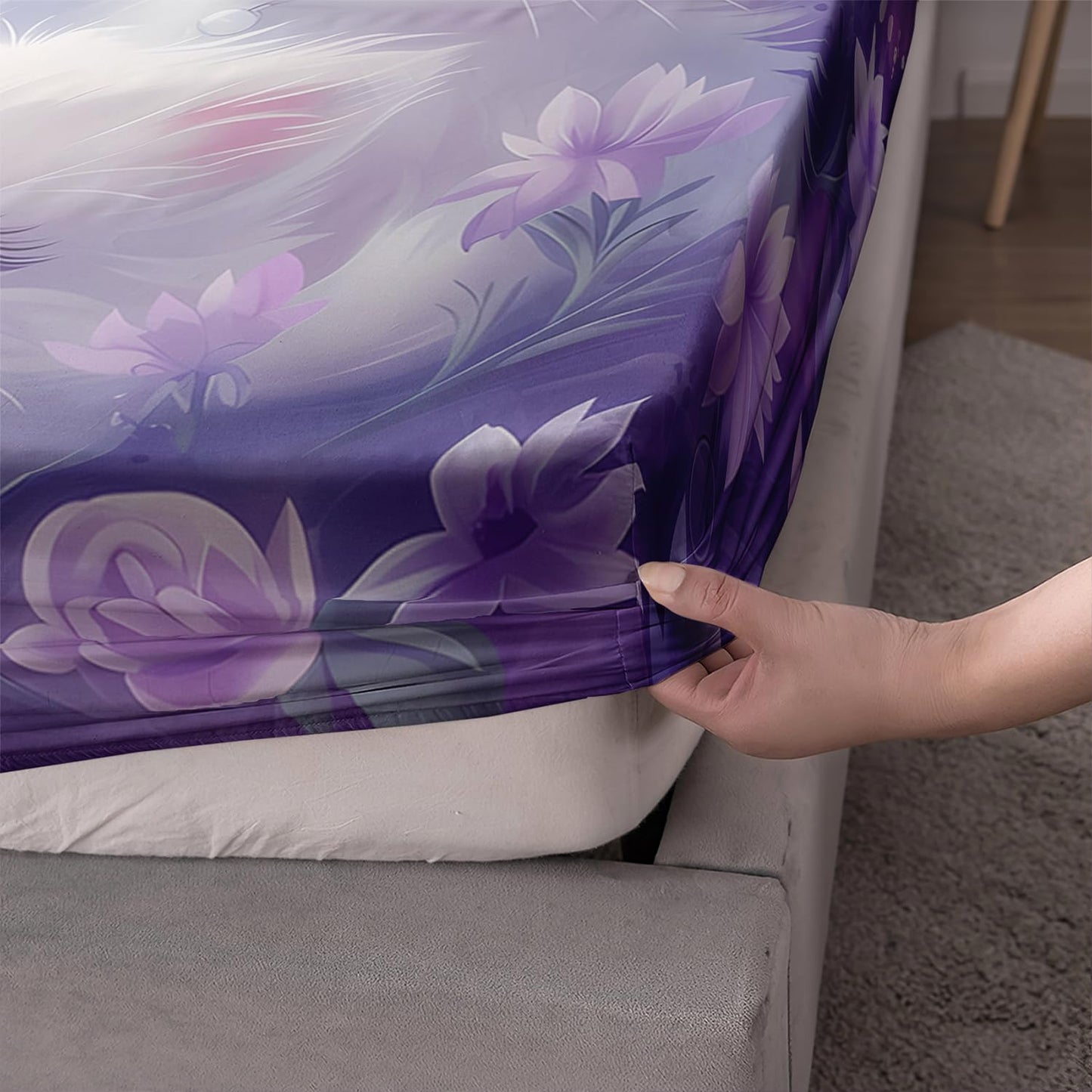 UEVBF Cat Fitted Sheet Toddler Bedding Set Twin Size,Floral Bedding Animal Themed Fitted Sheet for Kids Girls Bedroom Decor Aesthetic,Cute Kids Bedding Fitted Sheet,1 Fitted Sheet+2 Pillowcases.