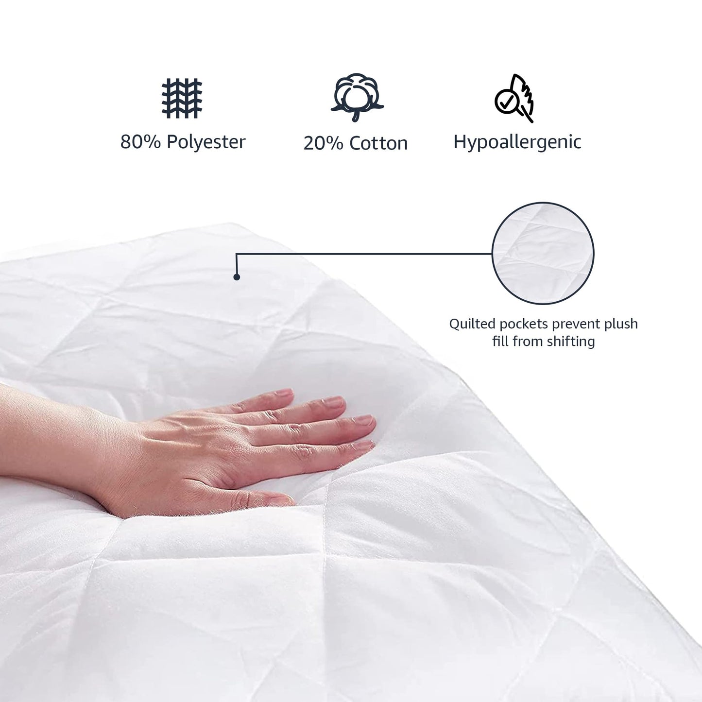 Amazon Basics Hypoallergenic Quilted Mattress Topper Pad, 18 Inches Deep, Twin, White