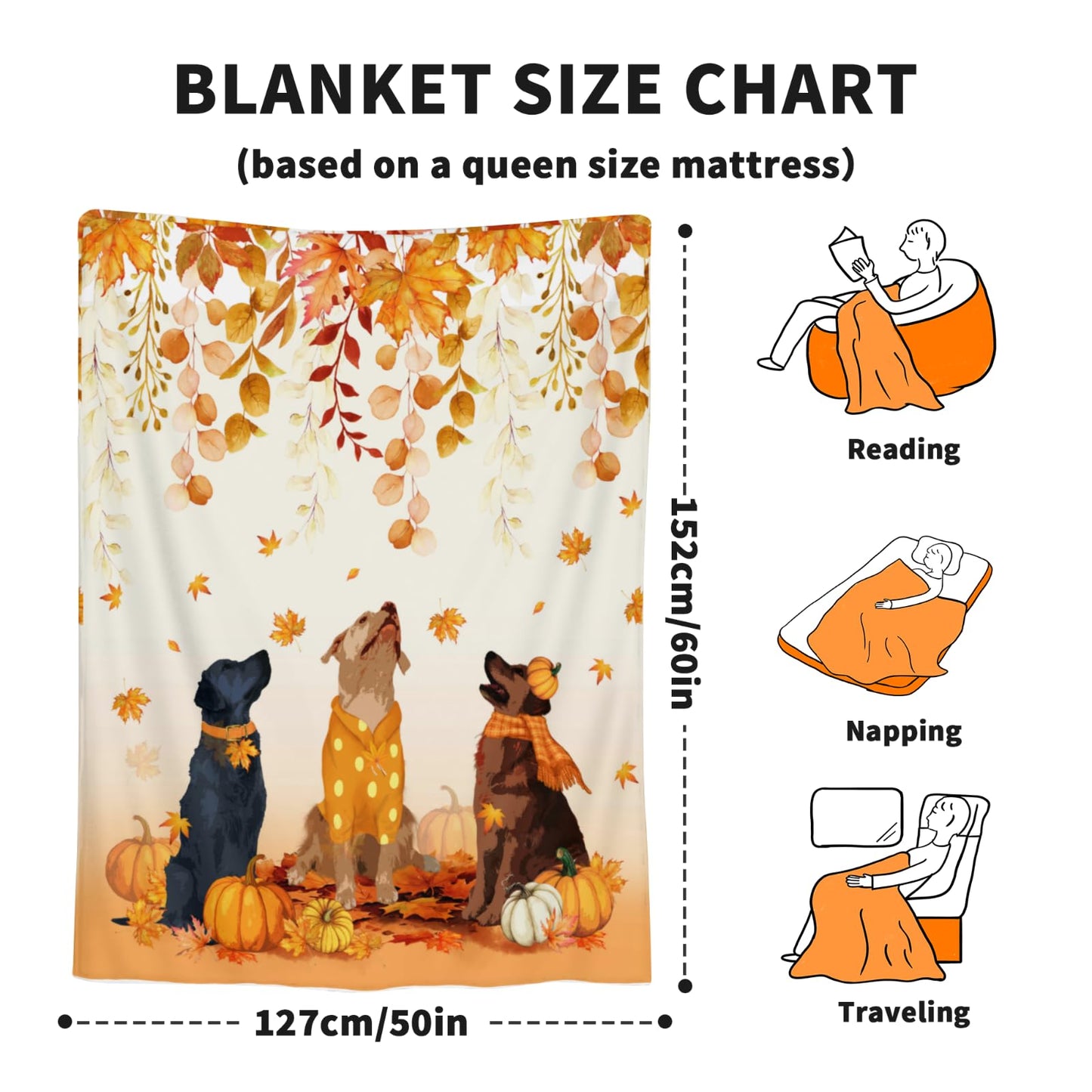 Arktrident Fall Dogs Throw Blanket Autumn Leaves Lightweight Bed Blankets Soft Flannel Fleece Plush Couch Cover for Chair Bedroom Living Room 50"X60"
