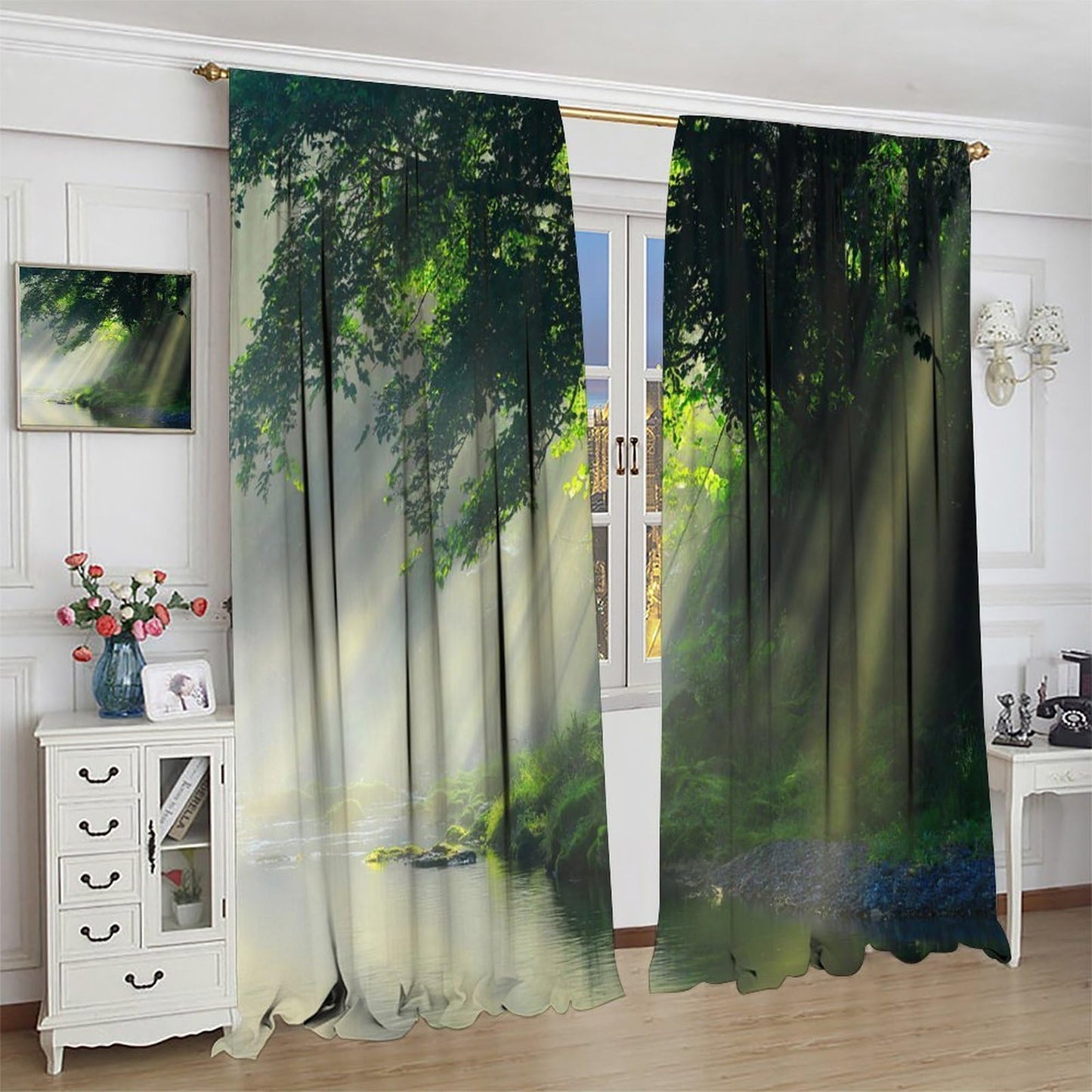 AuiMzoo Forest Waterfall Curtains Natural Woodland Lakes, Streams and Forest Flora Blackout Curtains for Bedrooms, Living Rooms and Coffee Rooms42X45 Inch