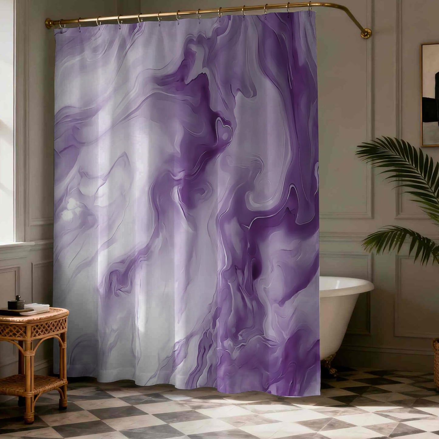 Mocsicka Shower Curtains for Bathroom, Purple Marble Shower Curtain for Bathroom, Abstract Purple and White Shower Curtain Modern Art Decor Waterproof Bath Curtain for Modern Bath Decor, 72 X 72 Inch