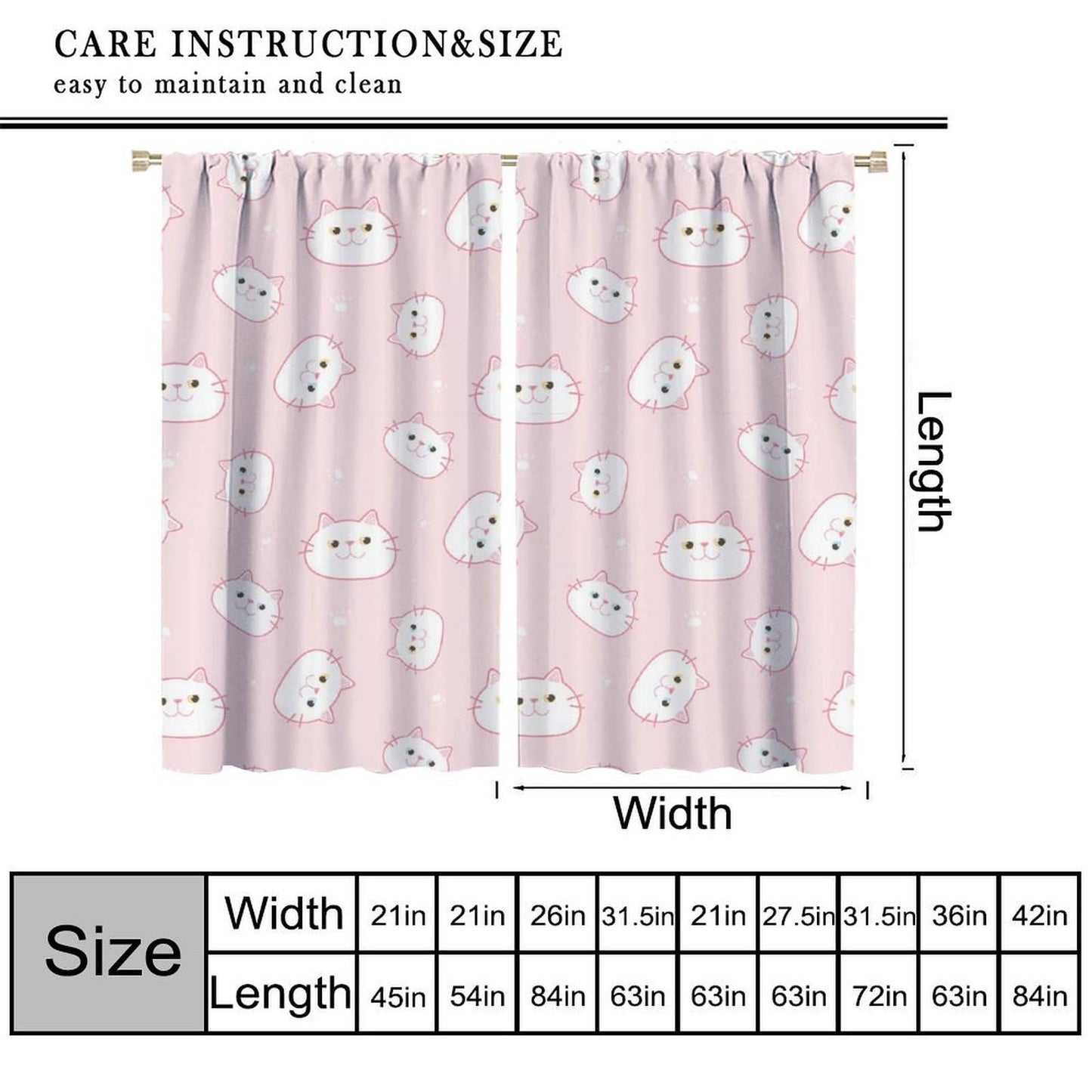 YSWOW Cat Pink Curtains for Girls Bedroom Decor Cartoon Cute Animals Art Printed Blackout Window Drapes for Living Room Decor Fabric Set 2 Panel 42x45 Inch 20% Shading Rate