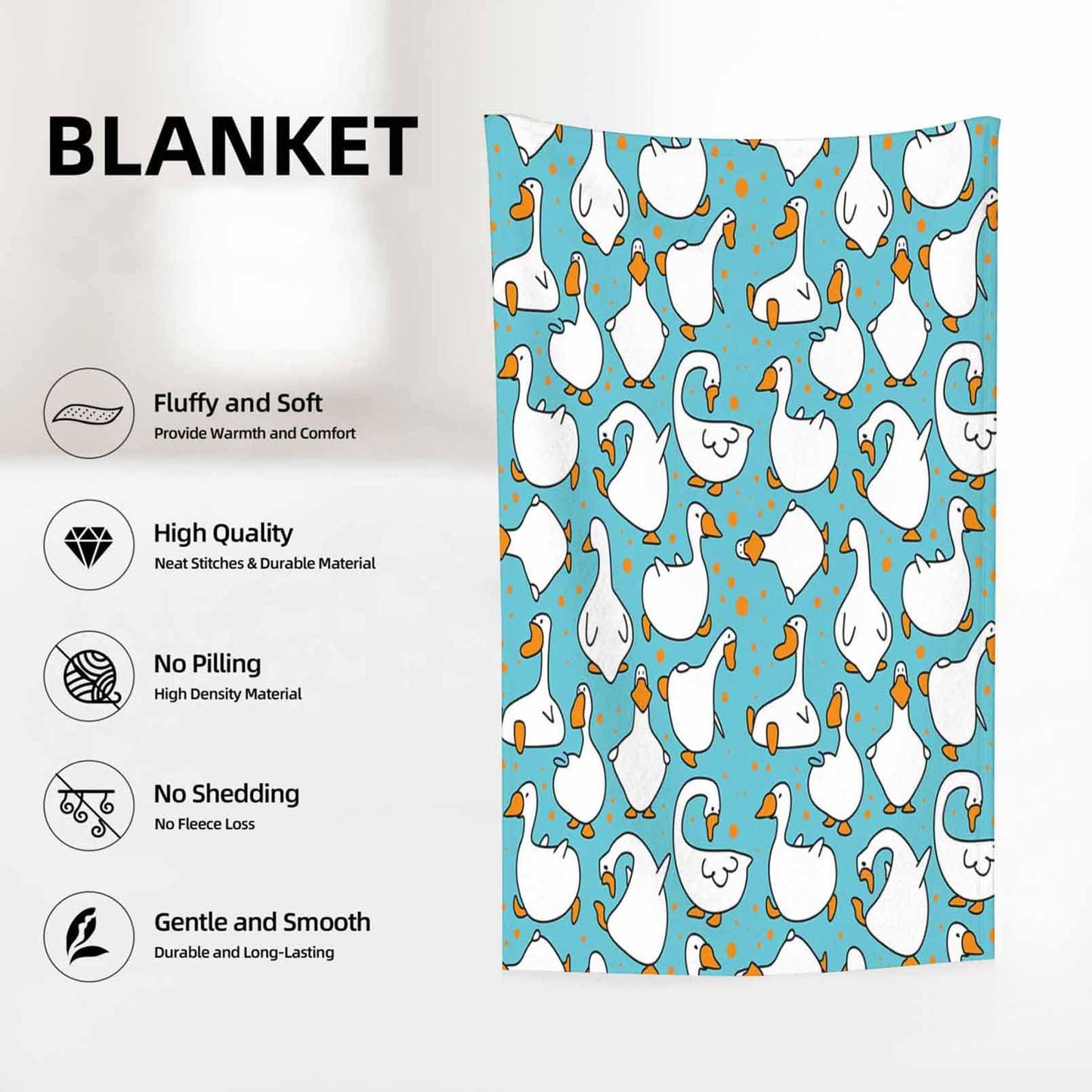 Throw Blanket 50x60 Inch,Cartoon Funny Goose Cozy Soft Lightweight Fuzzy Flannel Blanket 60x50 Inch Suitable for Couch Bed Sofa Living Room in All Seasons