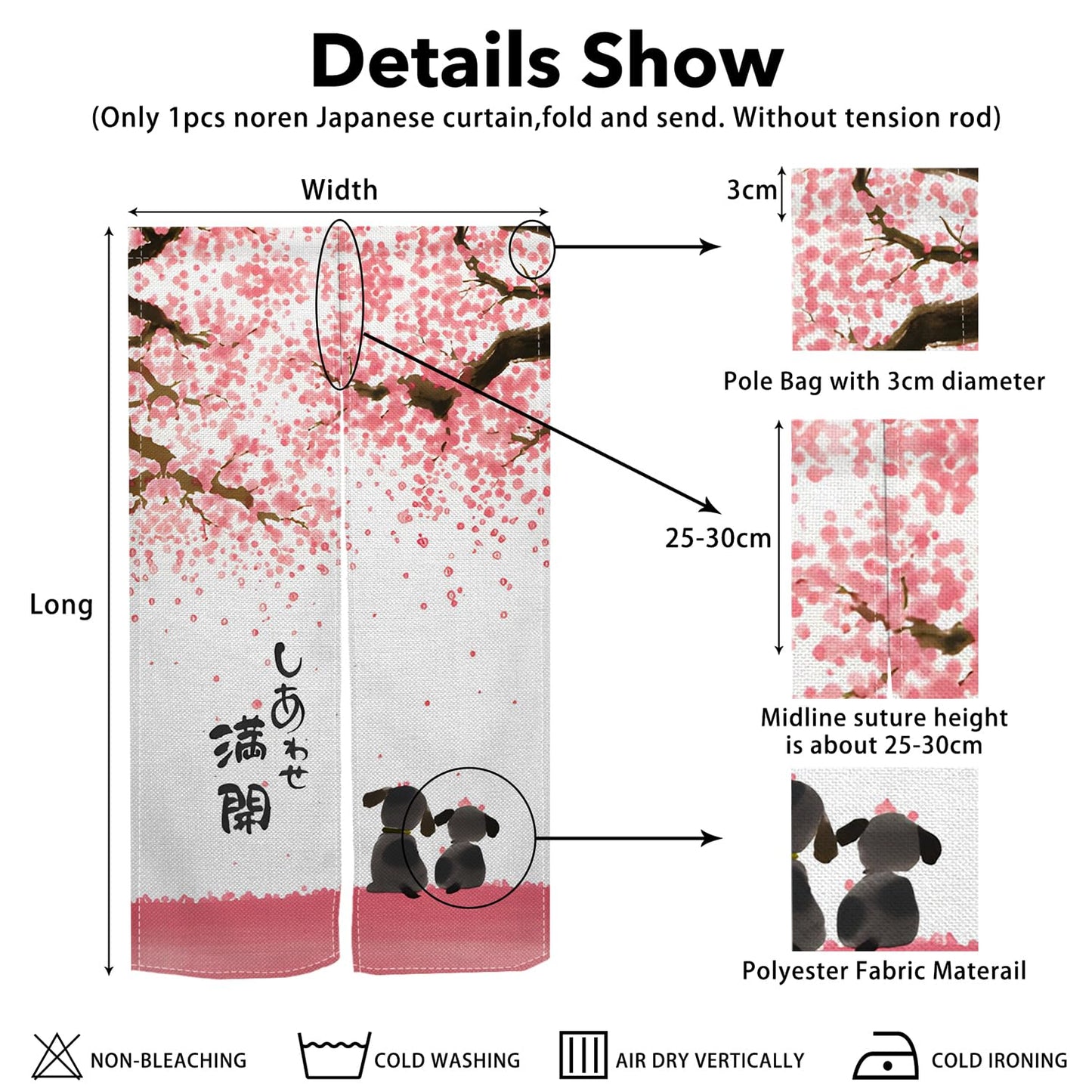 Leowefowa Noren Japanese Doorway Curtains Pink Cute Pattern Window Treatment Happy Dog Door Curtain Trapestry Panels for Hanging Room Privacy Divider Kitchen Door Curtains Home Decor, 33.5"x 70.9"