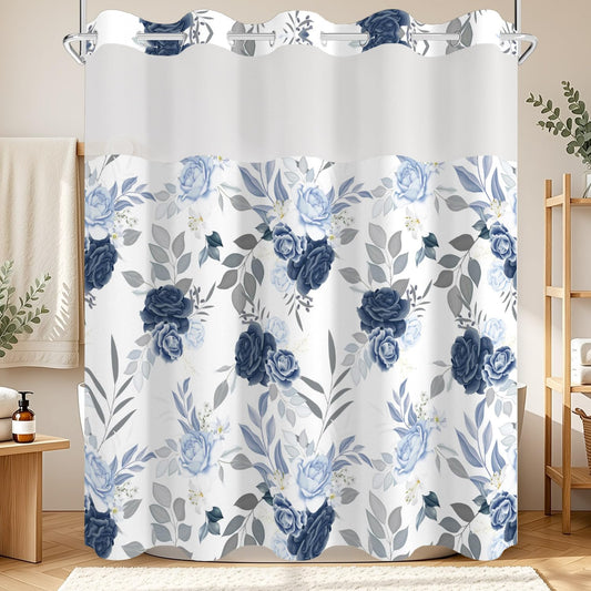 NAEMBCU Boho Floral No Hook Shower Curtain with Snap in Liner Set 71x74 in
