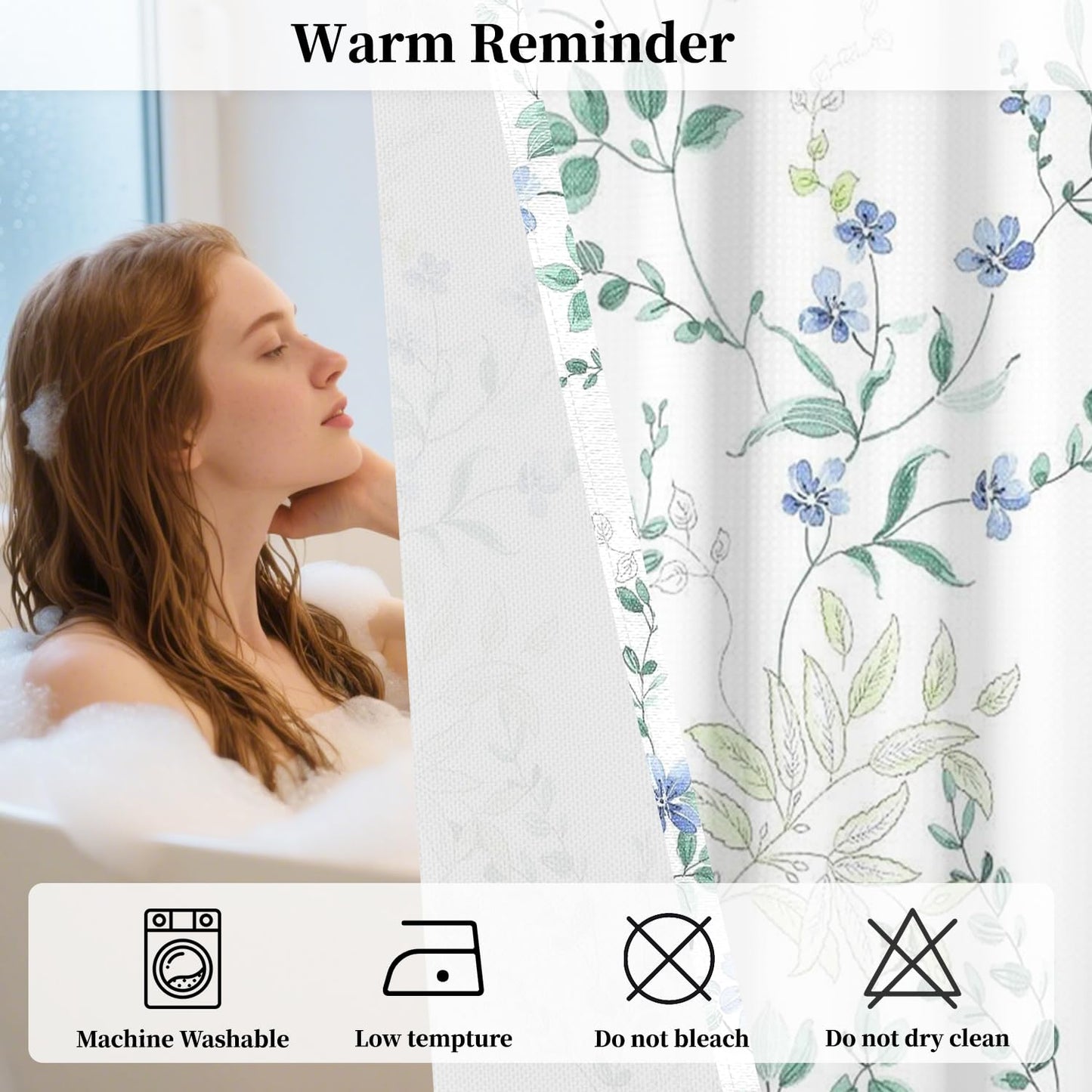 NAEMBCU No Hook Floral Shower Curtain with Snap in Liner 71x74 Inch