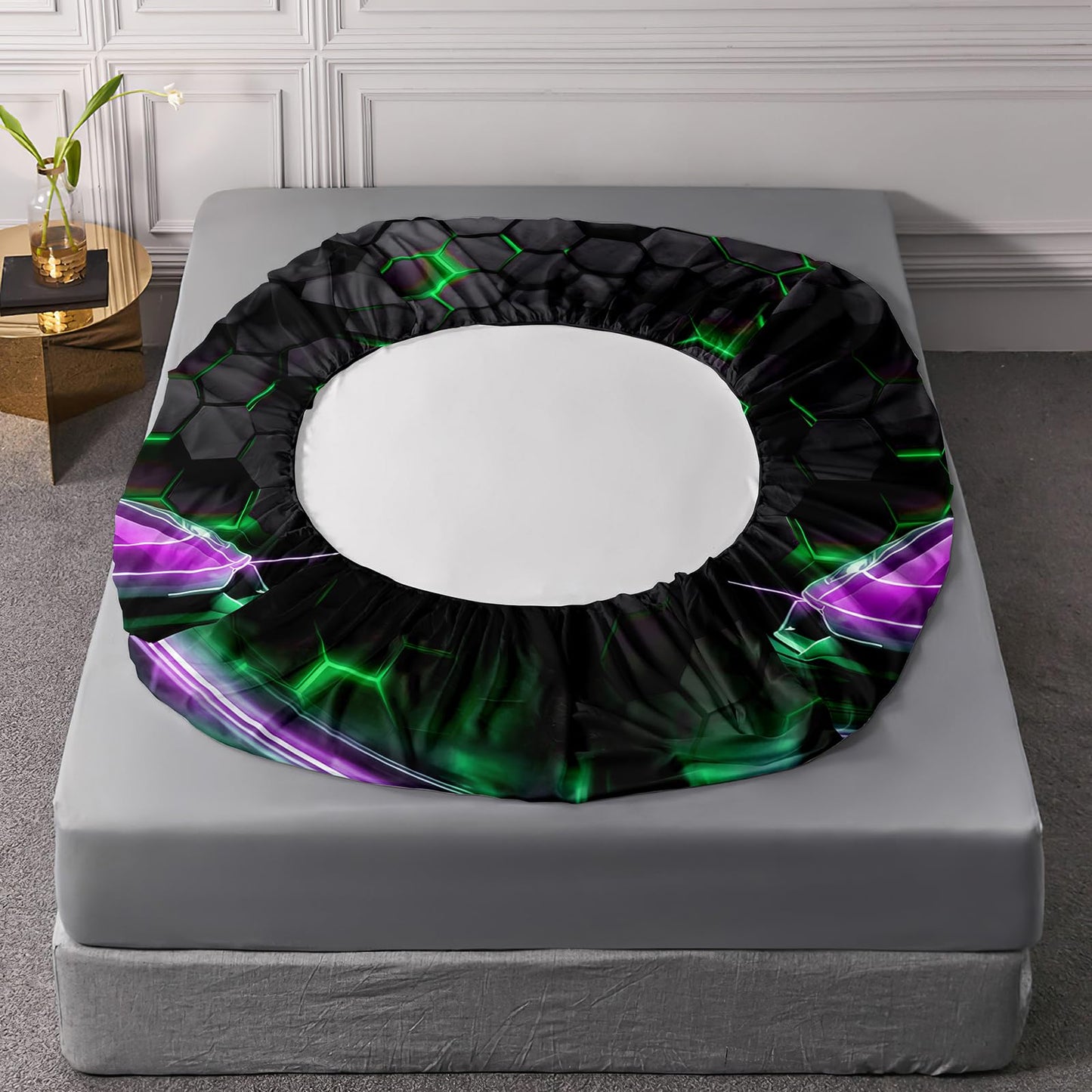 HOSIMA Kids Race Car Twin Fitted Sheet,Hexagon Geometric Honeycomb Pattern Cool Extreme Sports Gaming Bedding for Boys Men Car Room Decor,1 Fitted Sheet+2 Pillowcases.