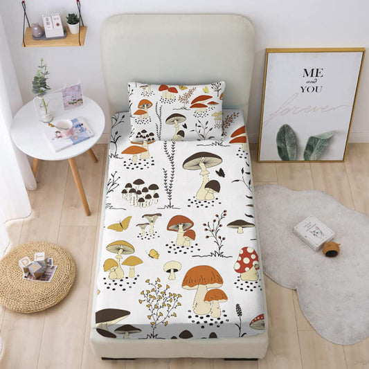 MUSOLEI Mushroom Fitted Sheet,Mushroom Sheets Mushrooms Bedding,cottagecore Bedding Mushrooms Decor for Kids Boys Nursey Girl Twin Sheets Set 1 Deep Pocket Fitted Sheet with 1 Pillowcase(03, Twin)