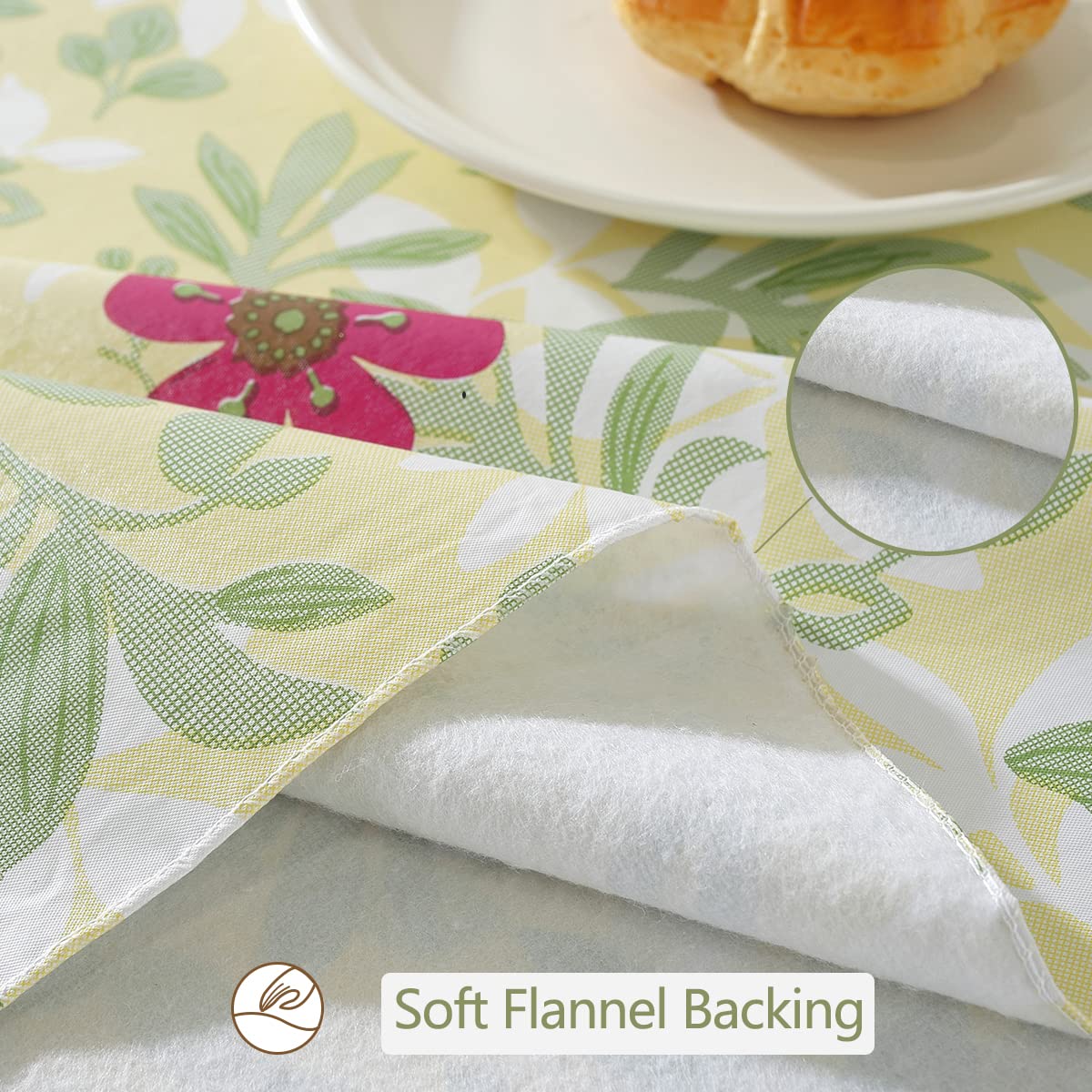 SASTYBALE Spring Summer Vinyl Tablecloth with Flannel Backing Rectangle 52 x 70 Inch, Waterproof Eucalyptus Leaves Table Cloth, PVC Plastic Table Cover for Dining, Party, Picnic, Outdoor