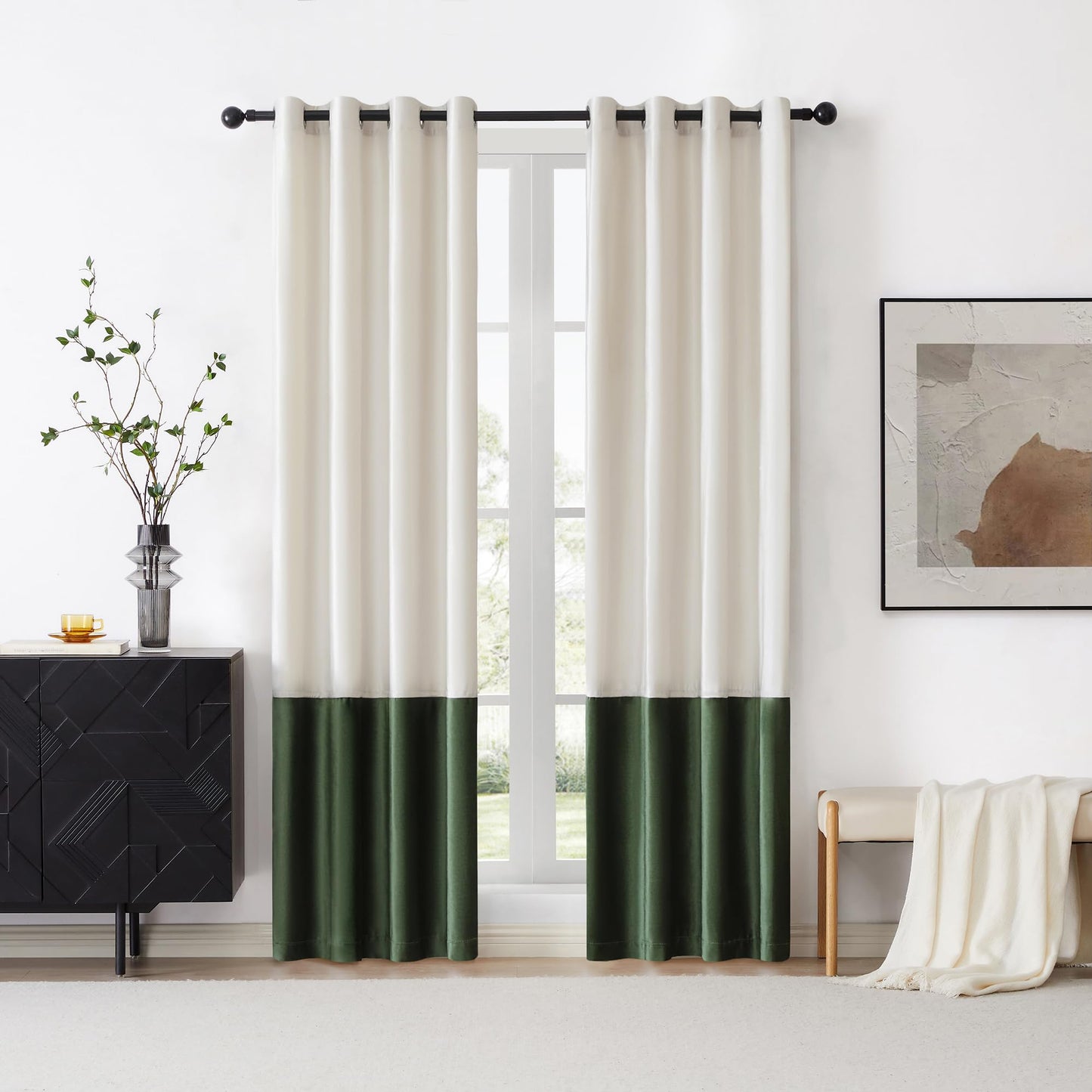 BULBUL Ivory 100% Full Blackout Velvet Curtains,120 inches Long Cream Olive Green Modern Liner Curtains Thermal Drapes Panels for Living Room Bedroom Grommet Set of 2