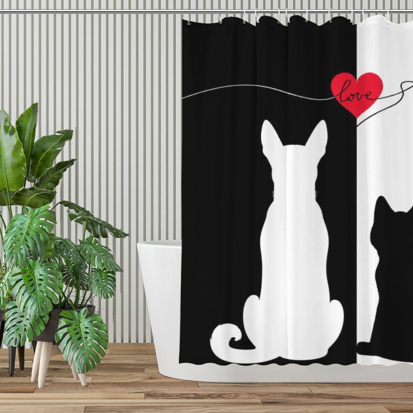 Wordatu Cute Cat and Heart Basenji Shower Curtain, Funny Animal Polyester Shower Curtains for Bathroom,Waterproof Fabric Bath Decor with Plastic Hooks 72x72 in