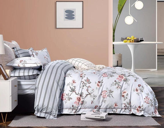 FADFAY Duvet Cover Set Elegant Floral Bedding Shabby Grey Bird Flower Quilt Cover Set Vintage Farmhouse Bedding 100% Cotton Comforter Cover Set with Zipper Closure 3Pcs, King/California King Size