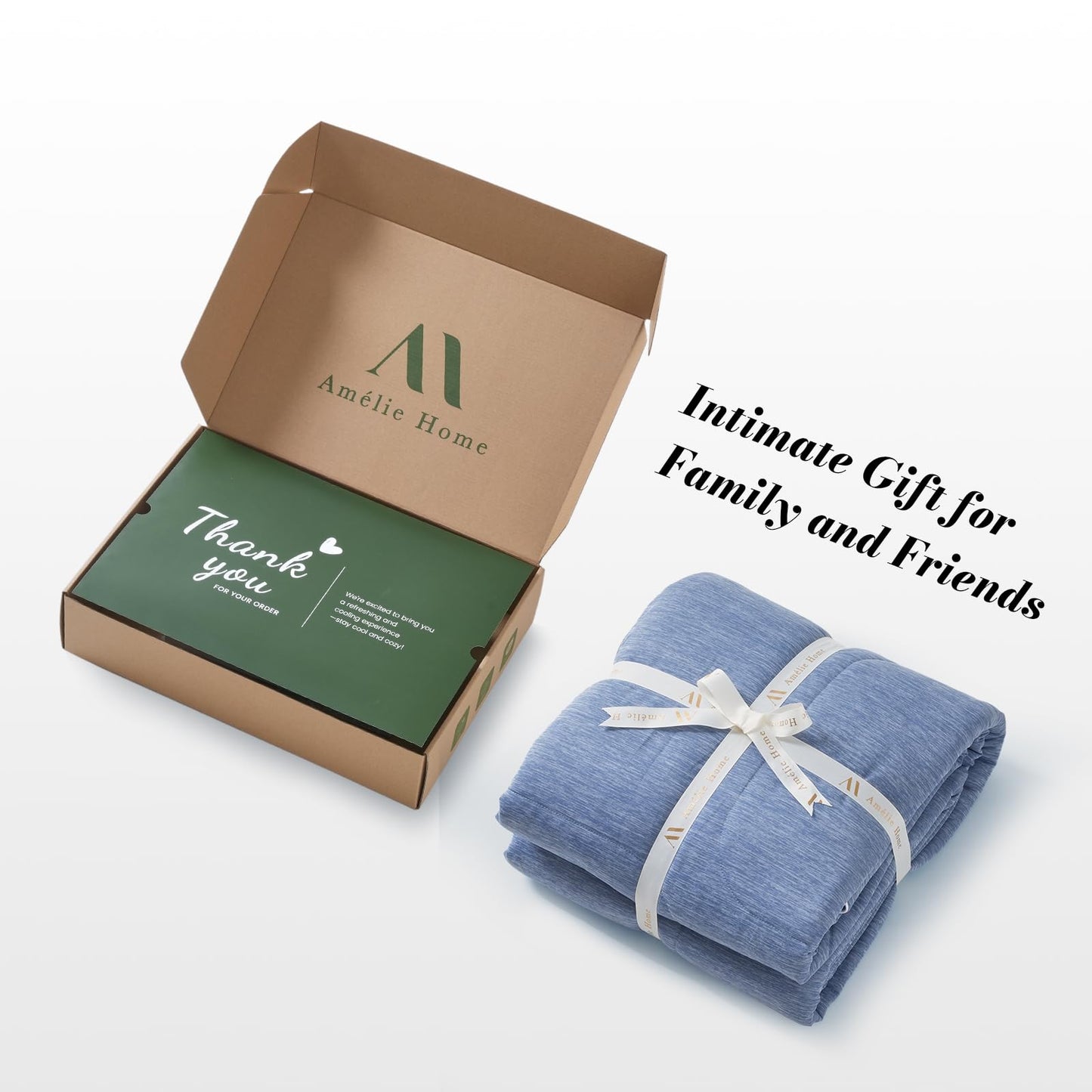 Amélie Home Cooling Comforter Queen Size, Dual-Sided Lightweight Cooling Blanket for Hot Sleepers, Q-Max 0.43 Breathable Cooling Quilt for Night Sweats, 90" x 90", Heather Denim Blue
