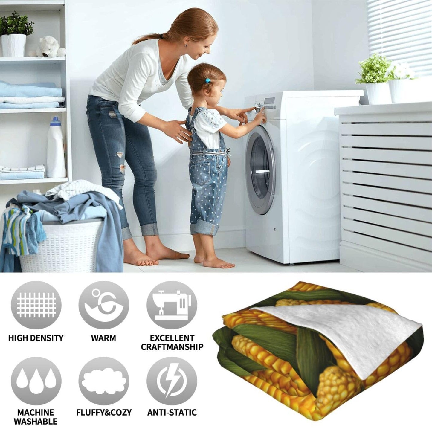 Corn Lover Blanket for Women Girls, Corn Flannel Throw Blanket, Cozy Fleece Soft Stuff Blankets Gift for Kids Couch Sofa Bed 50" x 40"
