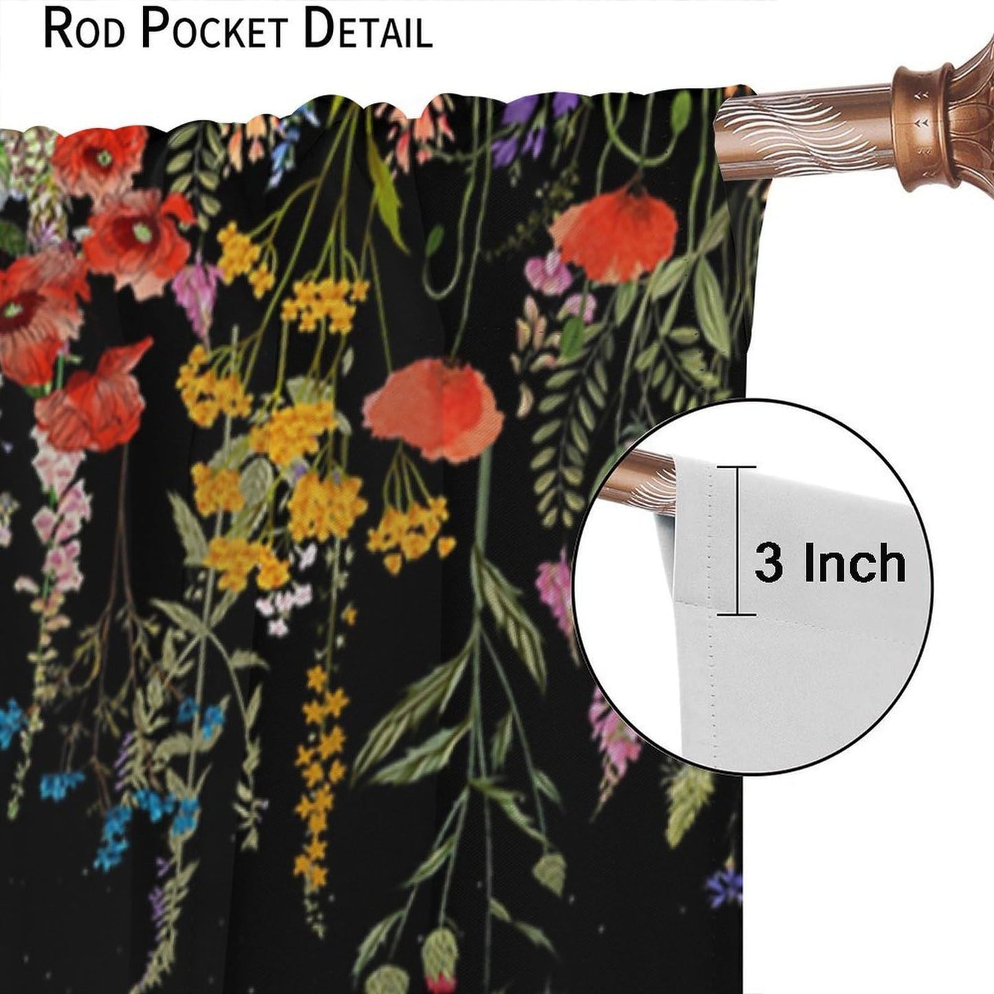 Moonlit Boho Floral Curtains,Garden Moon Phase Plants Flowers Village Art Print Window Drapes for Bedroom Living Room Kitchen Cafe （W20xL45 Inch） x2 Decor