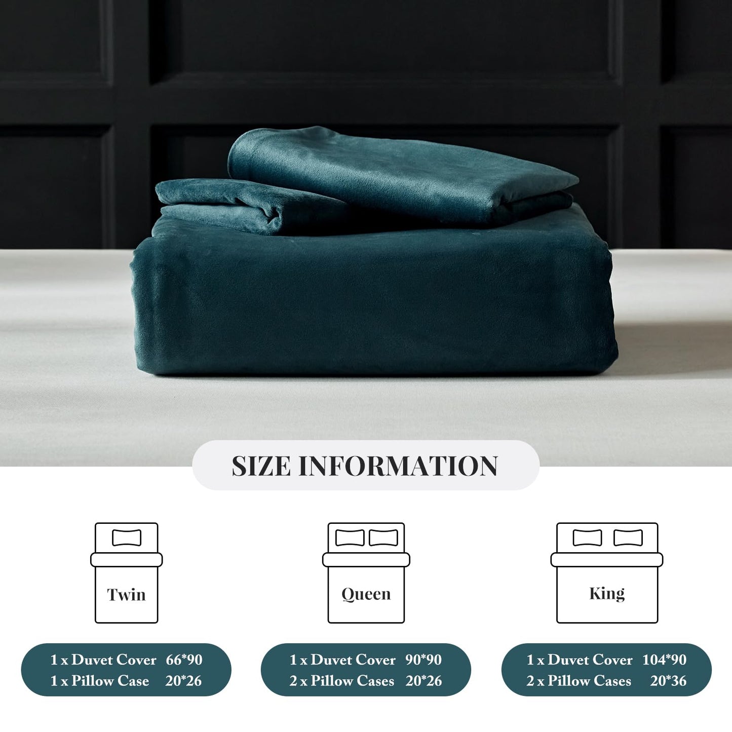 WARMDERN Peacock Blue Flannel Velvet Duvet Cover King Size Duvet Cover Bedding Sets, 3pcs Ultra Soft Luxury Textured Modern Crystal Velvet Duvet Covers with Zipper Closure(Peacock Blue, King)
