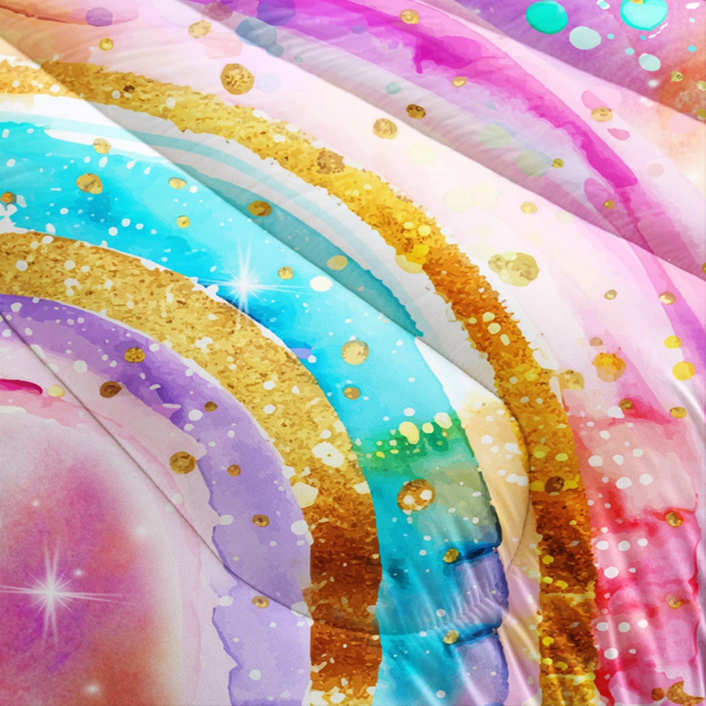 lneffble Cute Rainbow Twin Comforter Set for Girls，Pastel Tie Dye Rainbow Twin Bedding Set Kids，Galaxy Kids Bed Comforter Sets