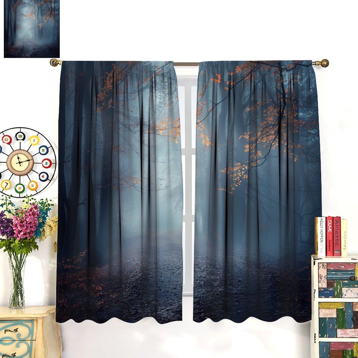 TOWINSFB Fog Forest Tree Blackout Curtains, Leaves Nature Landscape Botanical Home Decor Rod Pocket Window Drapes for Living Room Bedroom - 42" W x 63" L