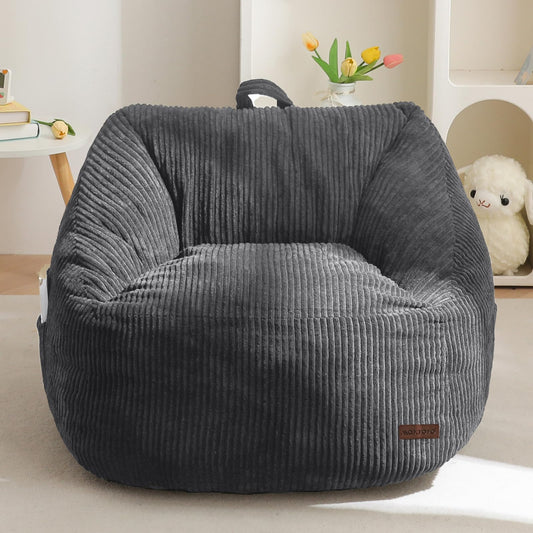 MAXYOYO Kids Bean Bag Chair, Bean Bag Couch with Handle, Comfy Toddler Chair for Boys and Girls, Accent Sofa Chair with Pocket for Gaming Reading Relaxing, Dark Grey