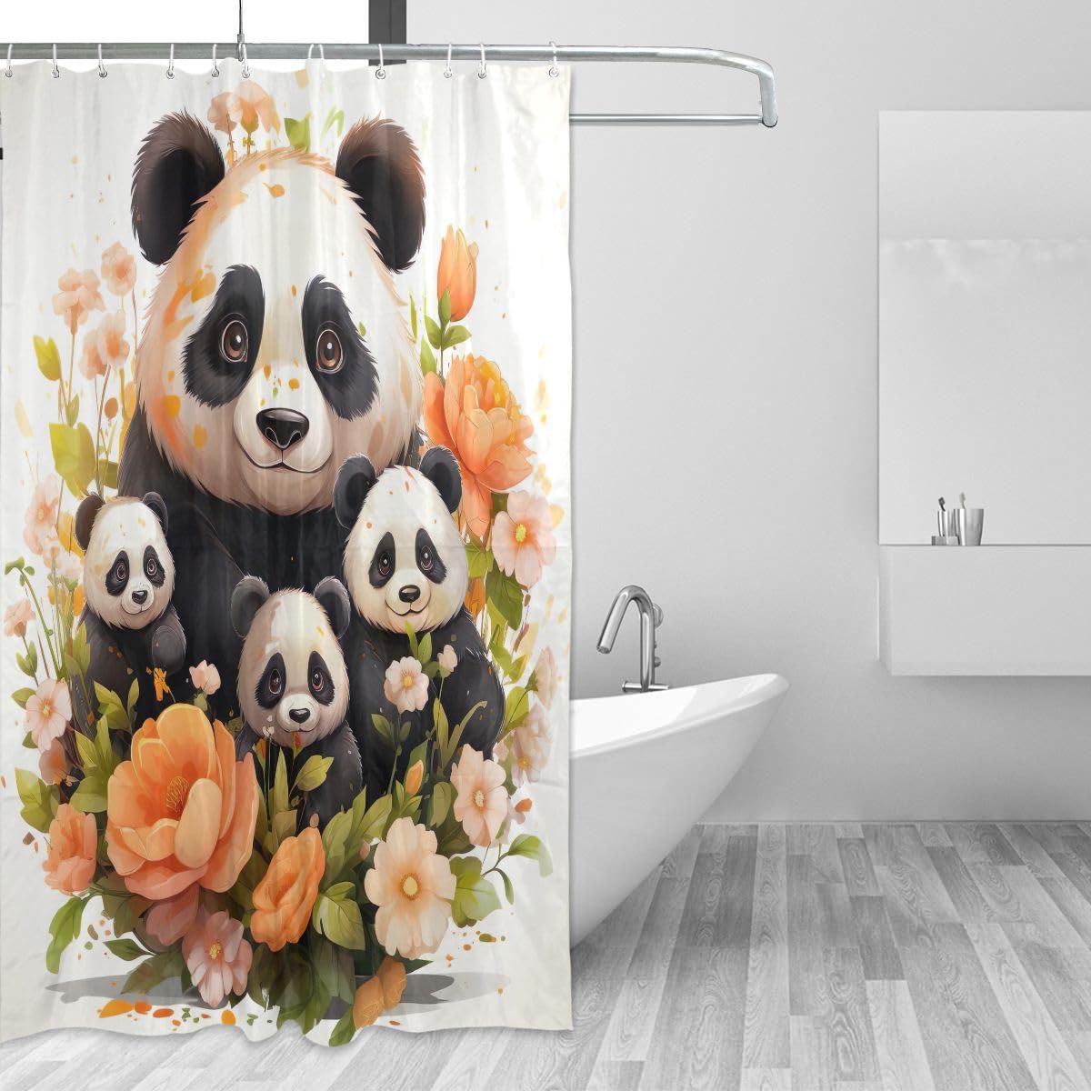 UMIRIKO Cute Panda Animal Shower Curtain Sets, Washable Bathroom Shower Curtain with 12 Hooks for Women Men 72x72 Inch 202a5764