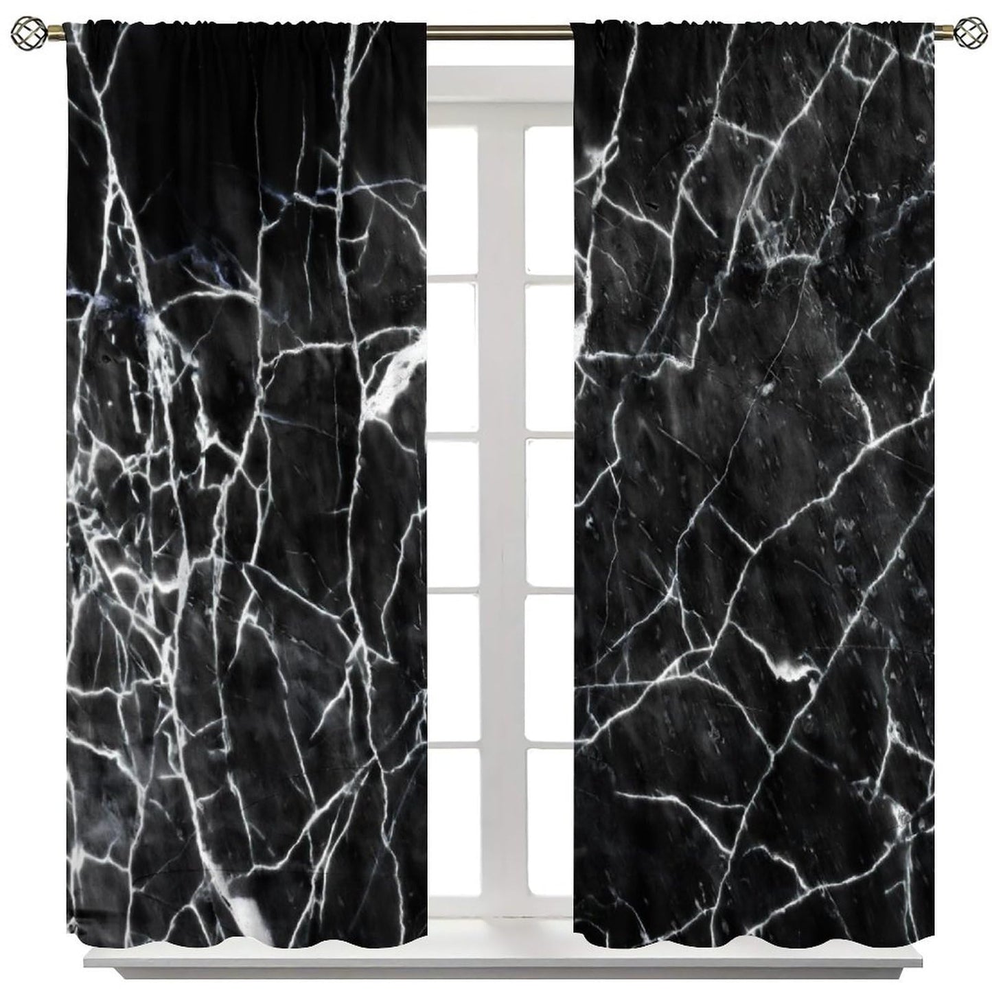 Djaby Marble Curtains, Abstract Modern Natural Black Grey Marble Window Treatments for Bedroom Living Kitchen Home 42" W X 45" L(No Blackout)