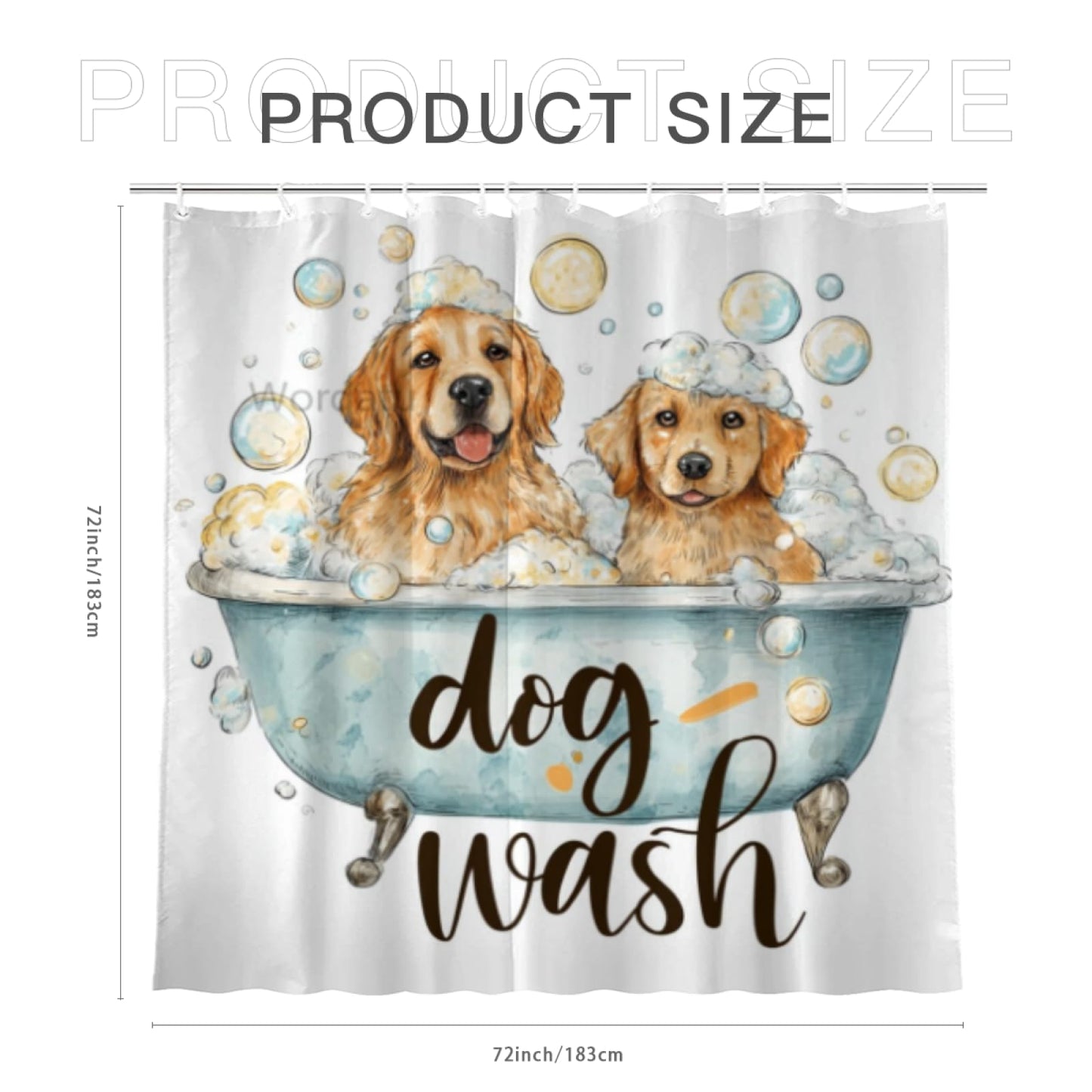 Wordatu Golden Retriever Cartoon Shower Curtain Playful Dogs in a Bathtub Pets Cloth Fabric Bathroom Decor Set with 12 Hooks 72x72 Inch