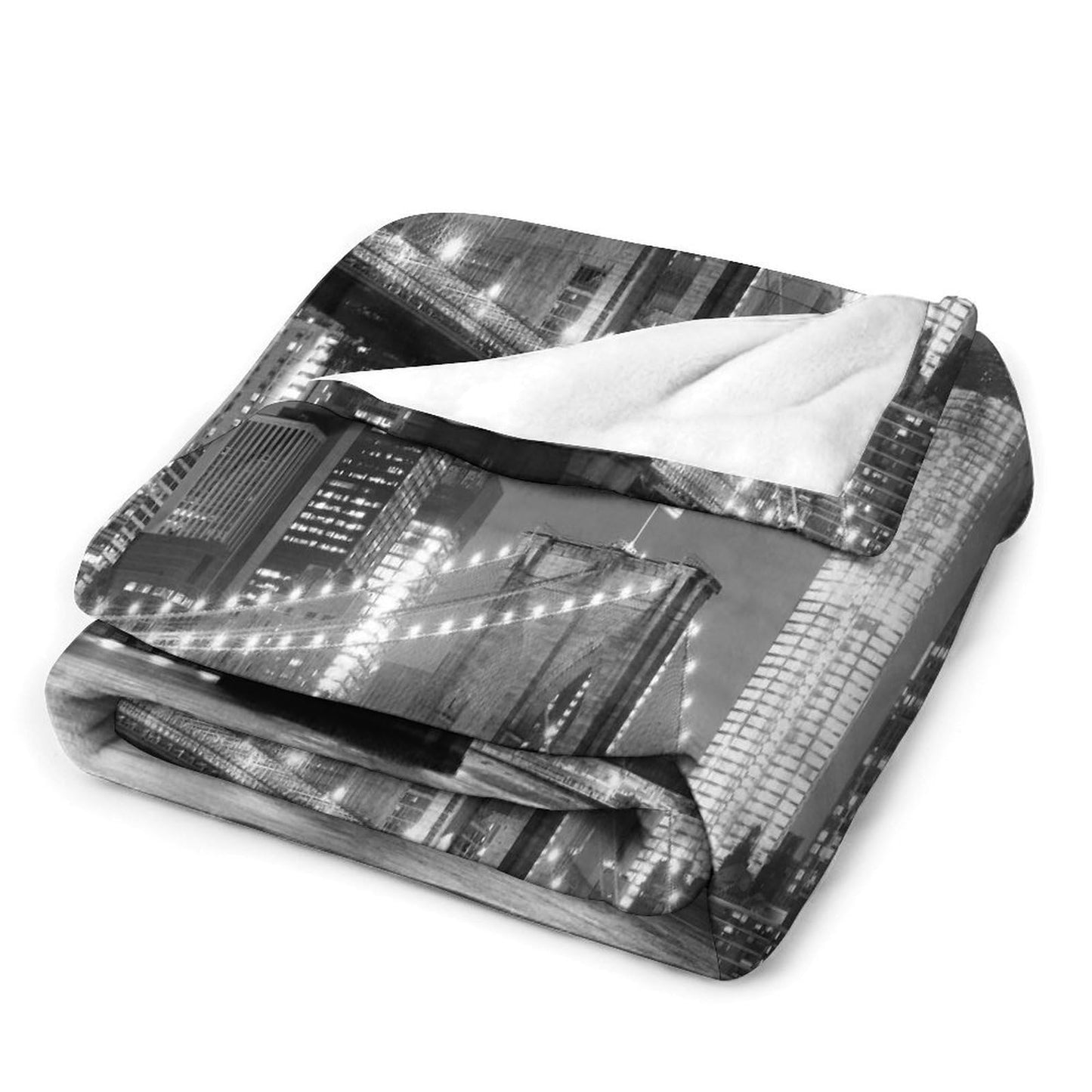 Cityscape Throw Blanket,New York Night View Brooklyn Bridge Skyscraper Pattern Soft Cozy Warm Flannel Blankets for Sofa Couch Bed Gifts for Lover Kids Boys Grils Women Adults 30x40 Inch