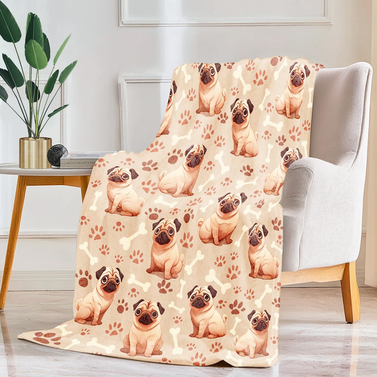 Pug Blanket Pug Dog Decor Cozy Animal Throw Super Soft Plush Flannel Fleece Blanket Gift for Kids Adults Men Women Ultra Warm & Lightweight Flannel, 50"X40"