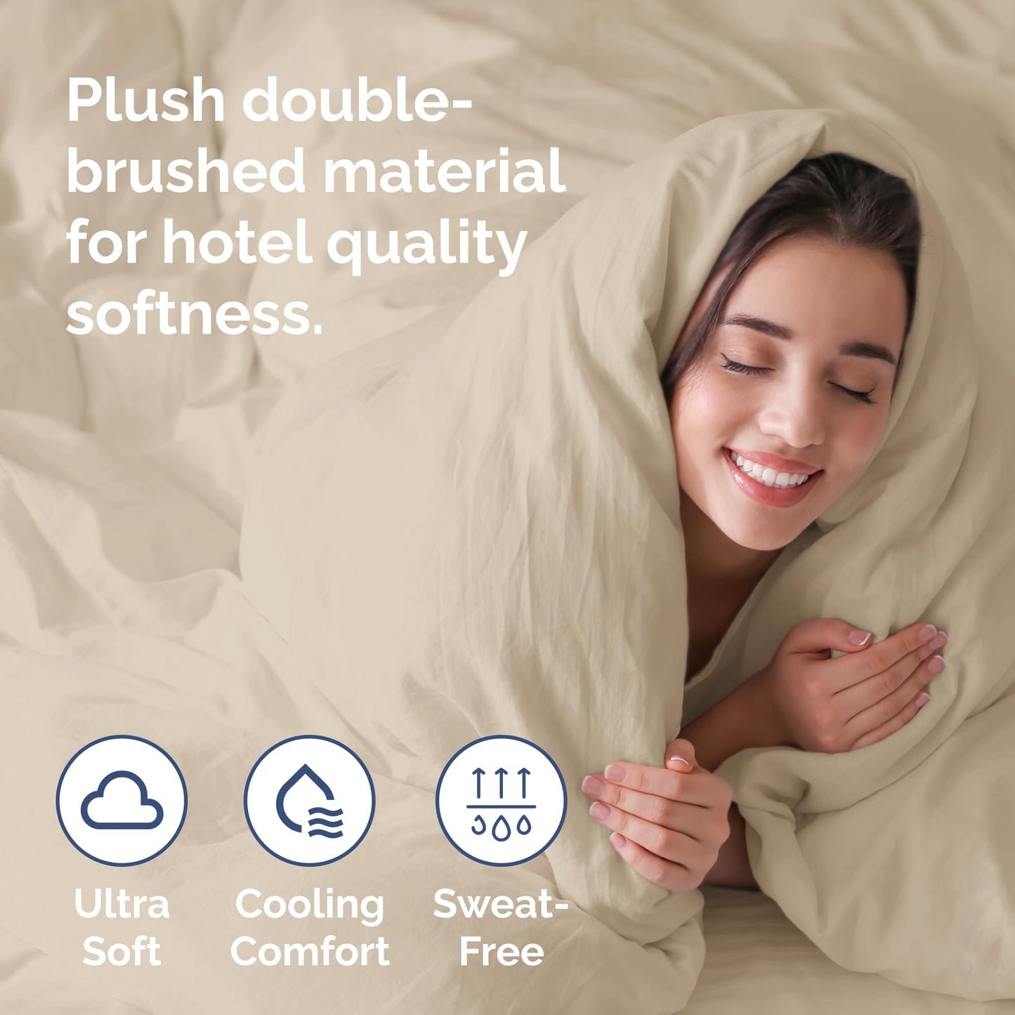 Duvet Cover Queen Size Set - Extra Soft Queen Duvet Cover 90" x 90" with 2 Pillow Shams - Hotel Luxury, Easy Care and Fade Free w/Zipper Closures & Ties - All Season, Comfy, Cozy & Breathable (Wheat)